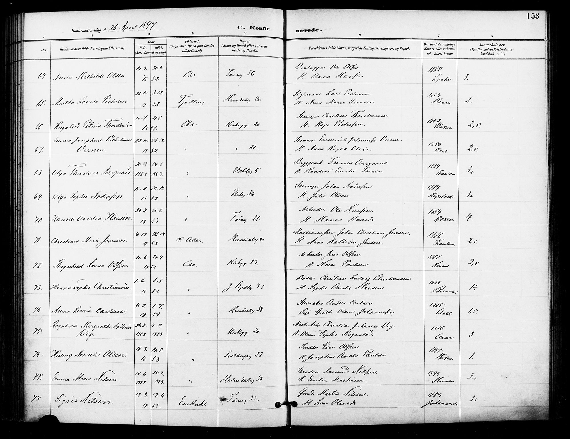 Grønland prestekontor Kirkebøker, SAO/A-10848/F/Fa/L0011: Parish register (official) no. 11, 1892-1907, p. 153