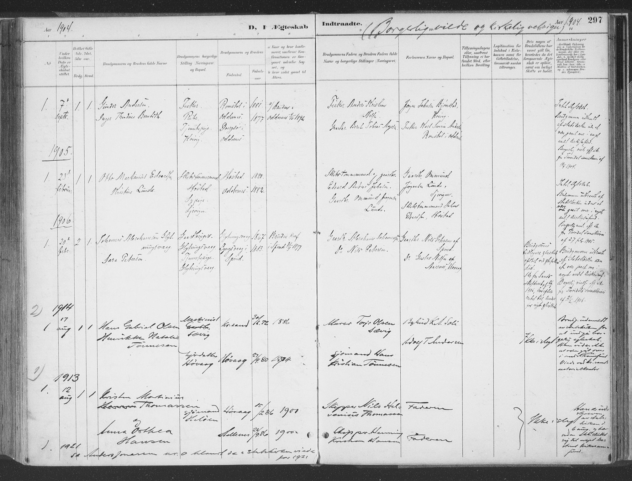 Høvåg sokneprestkontor, AV/SAK-1111-0025/F/Fa/L0006: Parish register (official) no. A 6, 1894-1923, p. 297