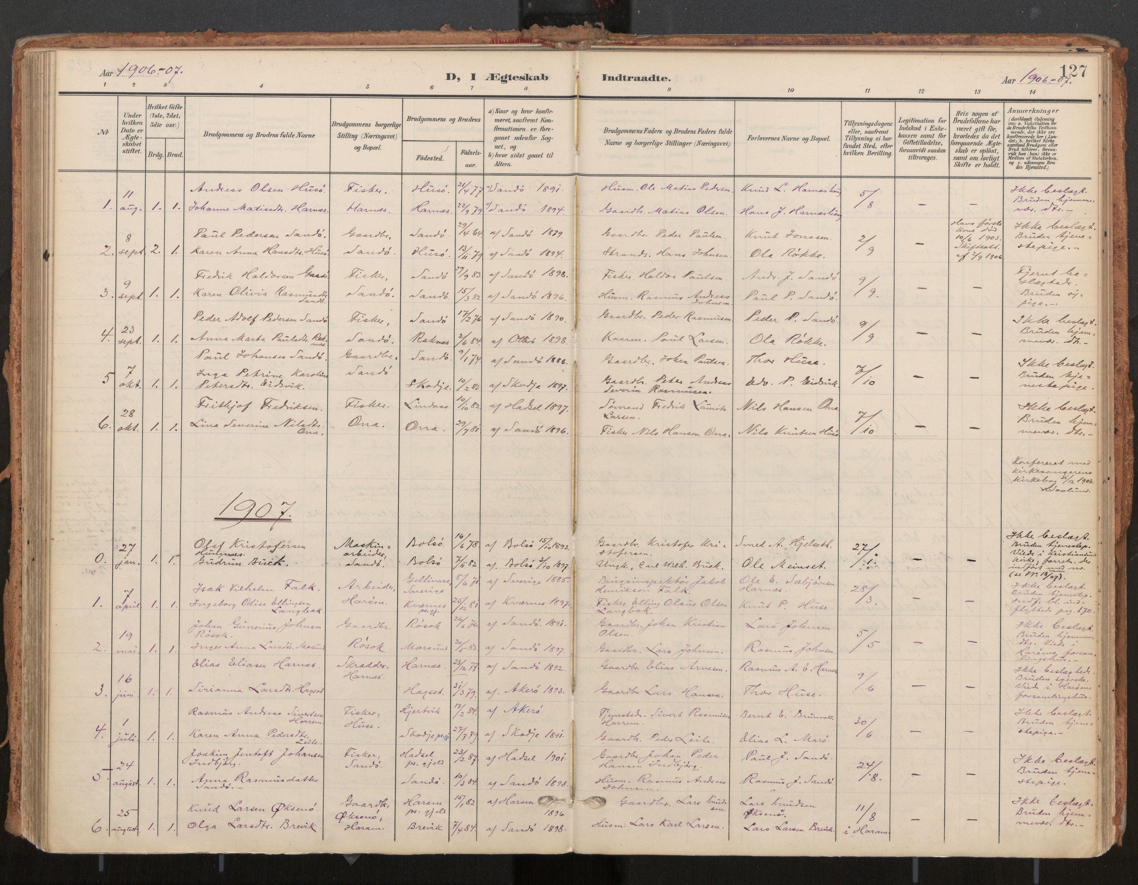 Ministerialprotokoller, klokkerbøker og fødselsregistre - Møre og Romsdal, AV/SAT-A-1454/561/L0730: Parish register (official) no. 561A04, 1901-1929, p. 127