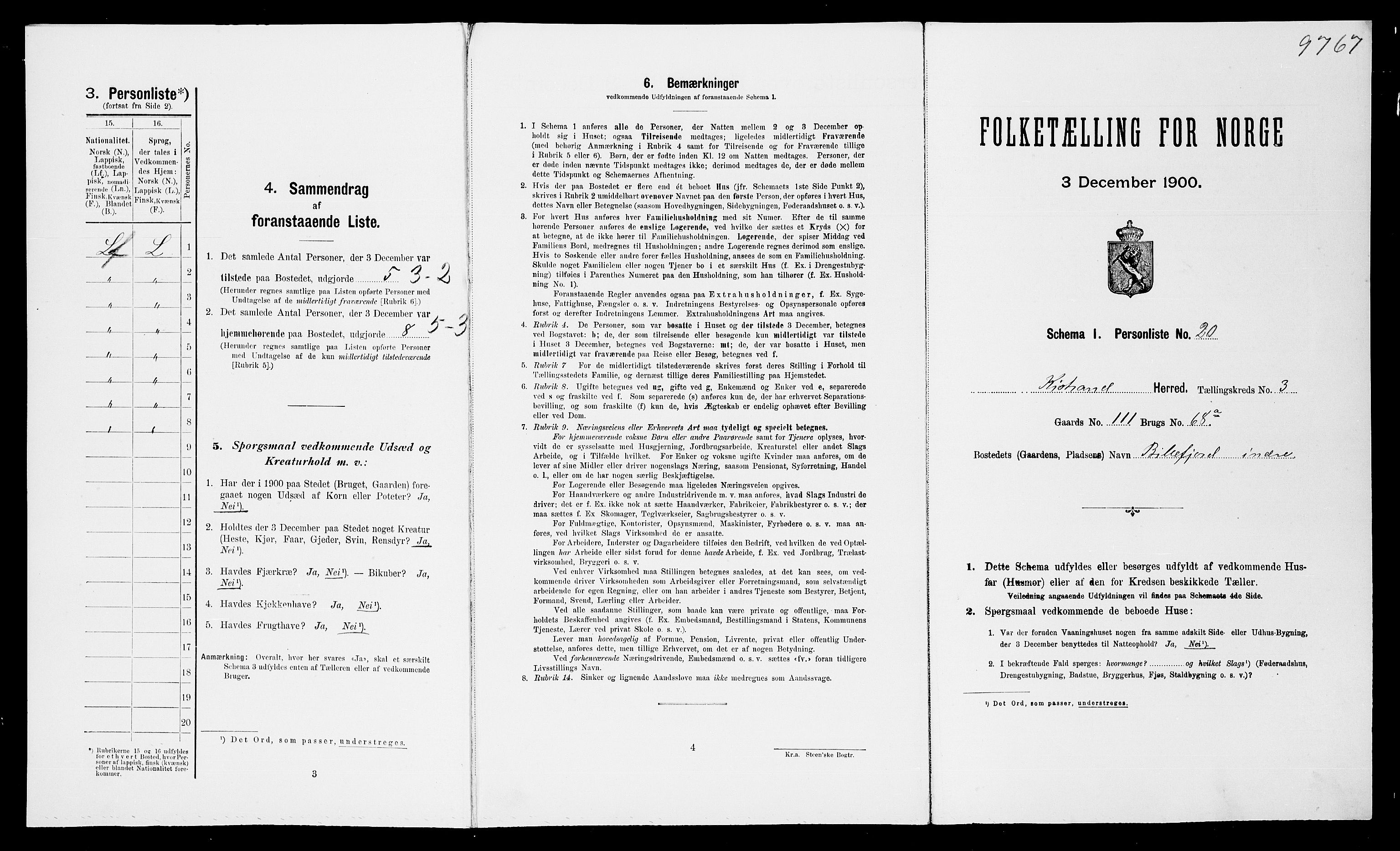 SATØ, 1900 census for Kistrand, 1900, p. 238