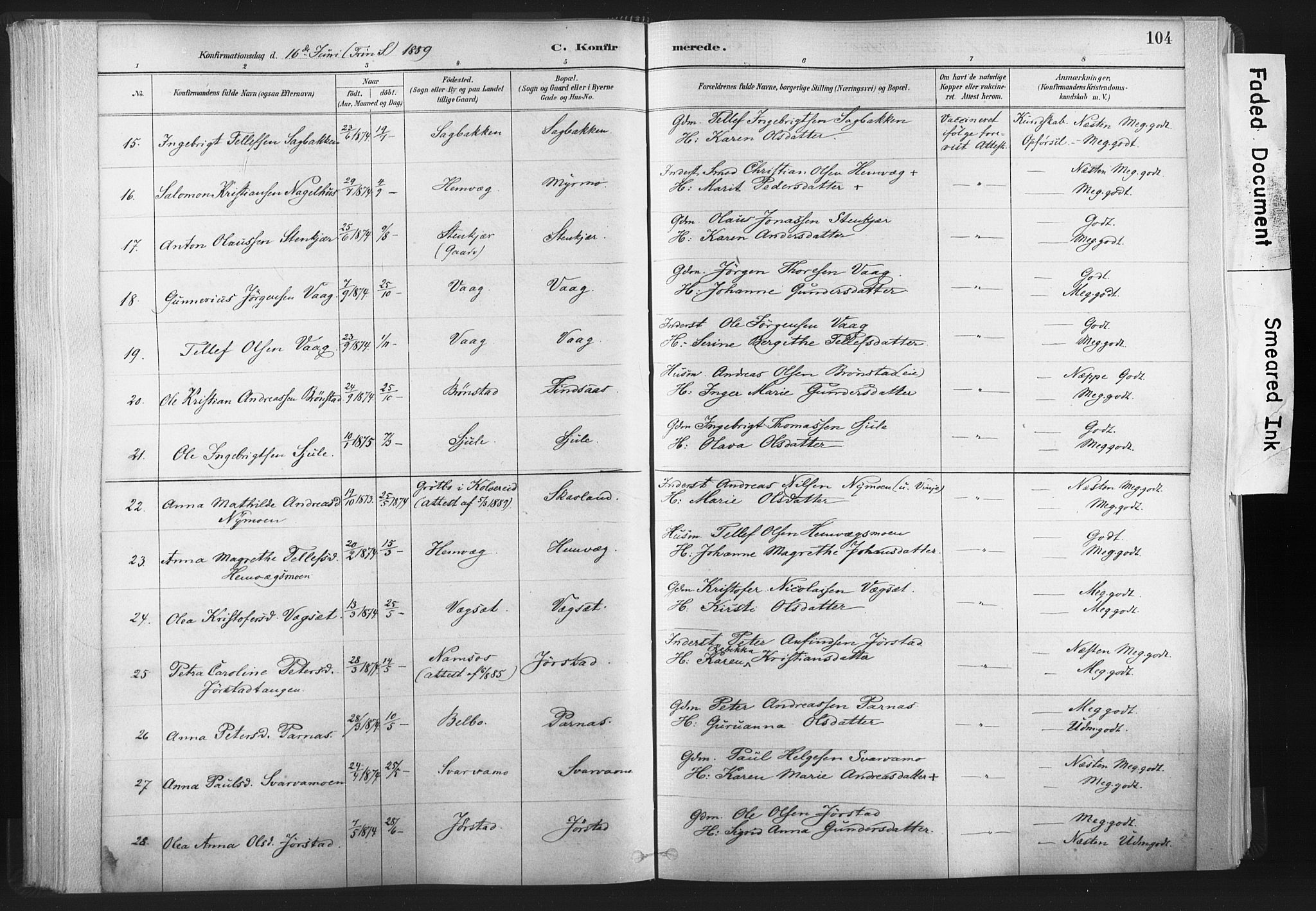 Ministerialprotokoller, klokkerbøker og fødselsregistre - Nord-Trøndelag, AV/SAT-A-1458/749/L0474: Parish register (official) no. 749A08, 1887-1903, p. 104