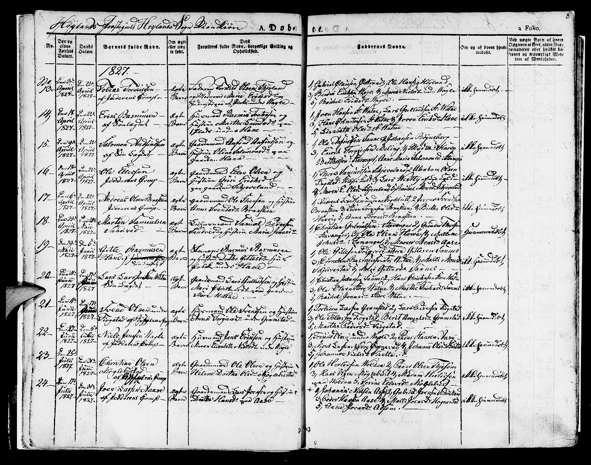 Høyland sokneprestkontor, SAST/A-101799/001/30BA/L0007: Parish register (official) no. A 7 /1, 1825-1841, p. 8