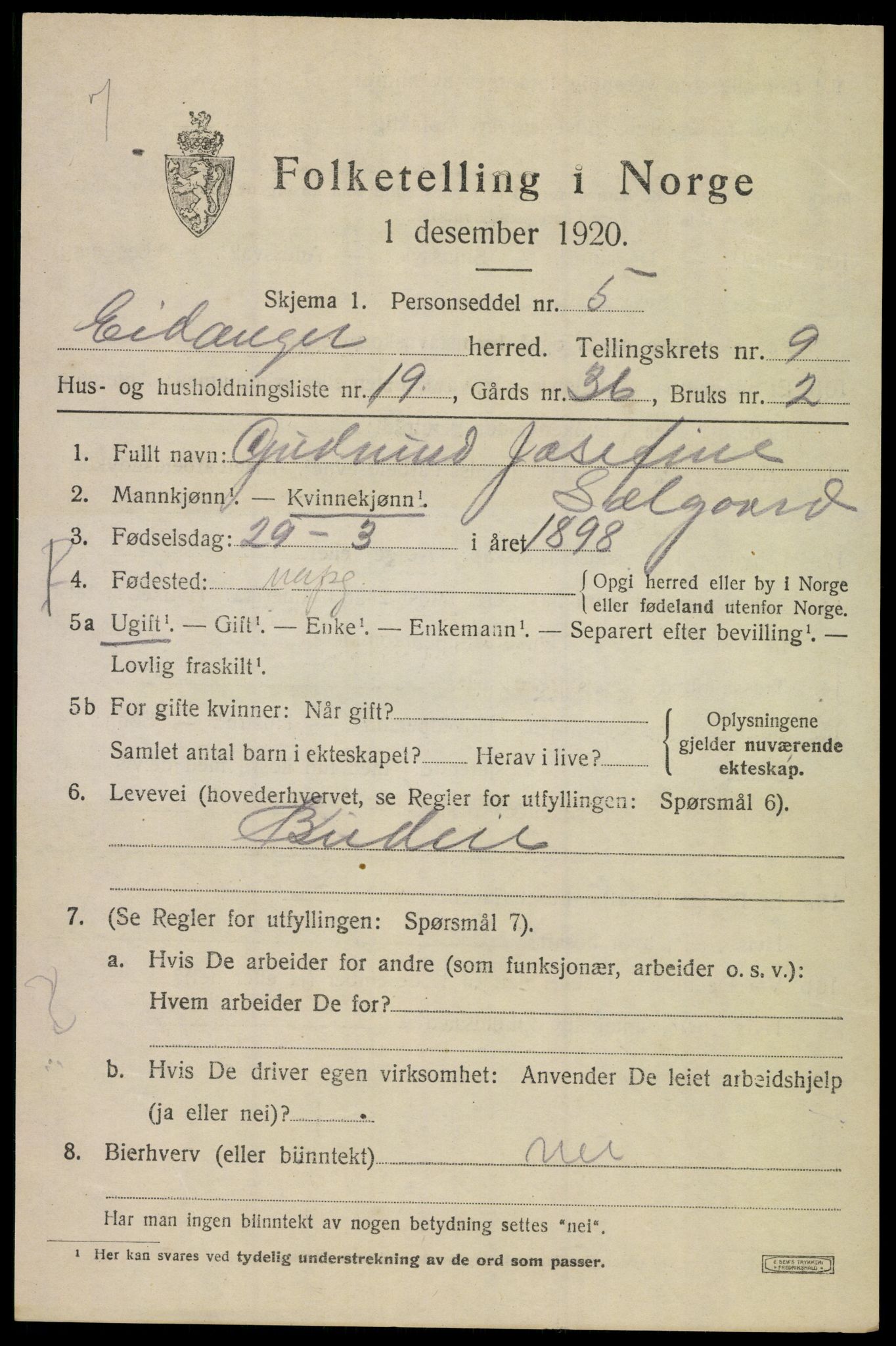 SAKO, 1920 census for Eidanger, 1920, p. 6042