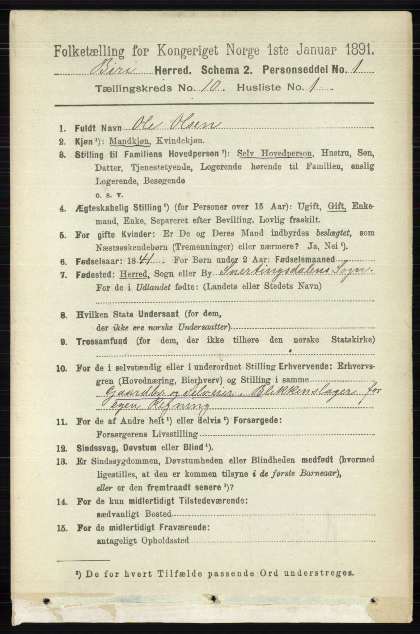 RA, 1891 census for 0525 Biri, 1891, p. 3821