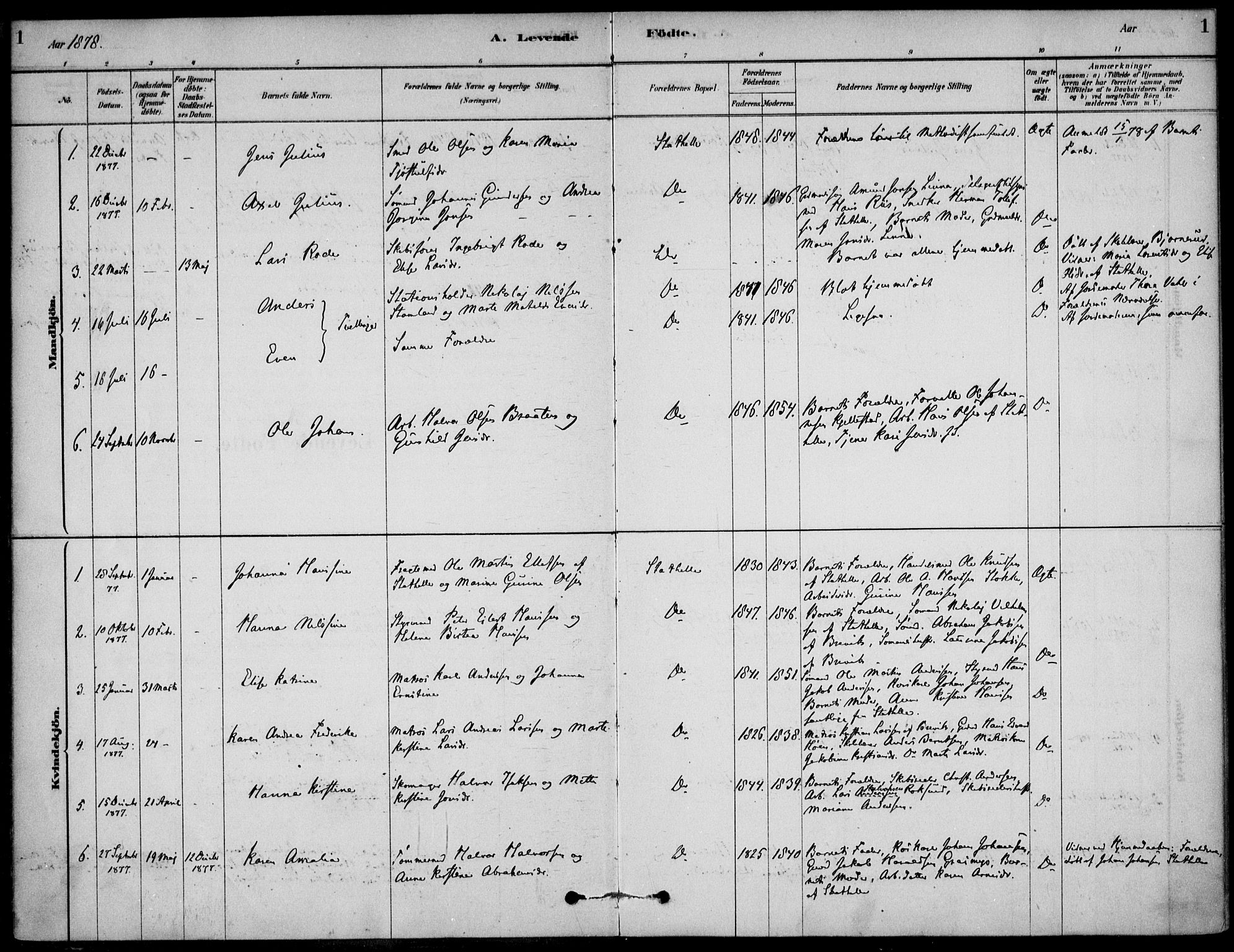 Bamble kirkebøker, SAKO/A-253/G/Gb/L0001: Parish register (copy) no. II 1, 1878-1900, p. 1