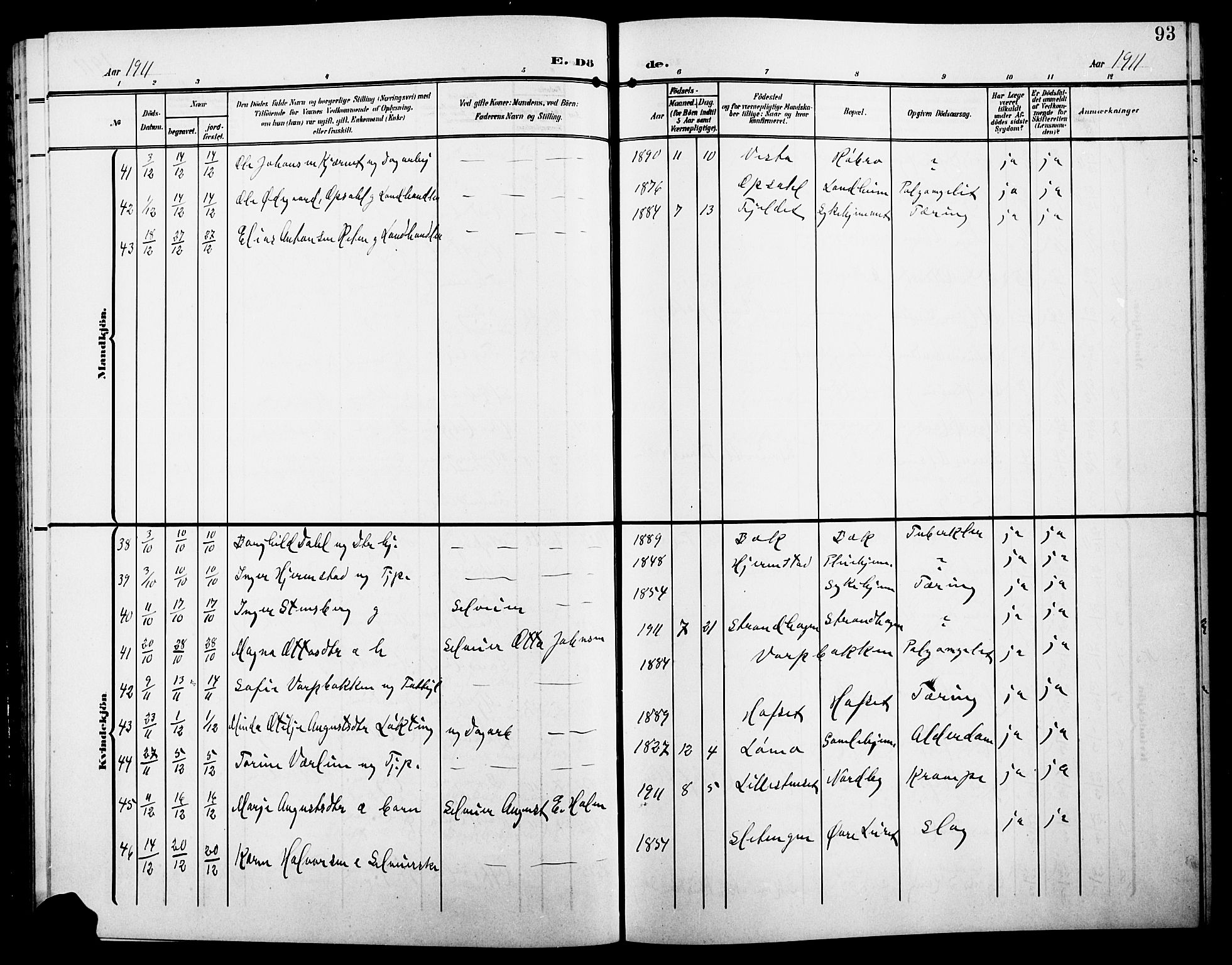 Elverum prestekontor, AV/SAH-PREST-044/H/Ha/Hab/L0009: Parish register (copy) no. 9, 1908-1921, p. 93