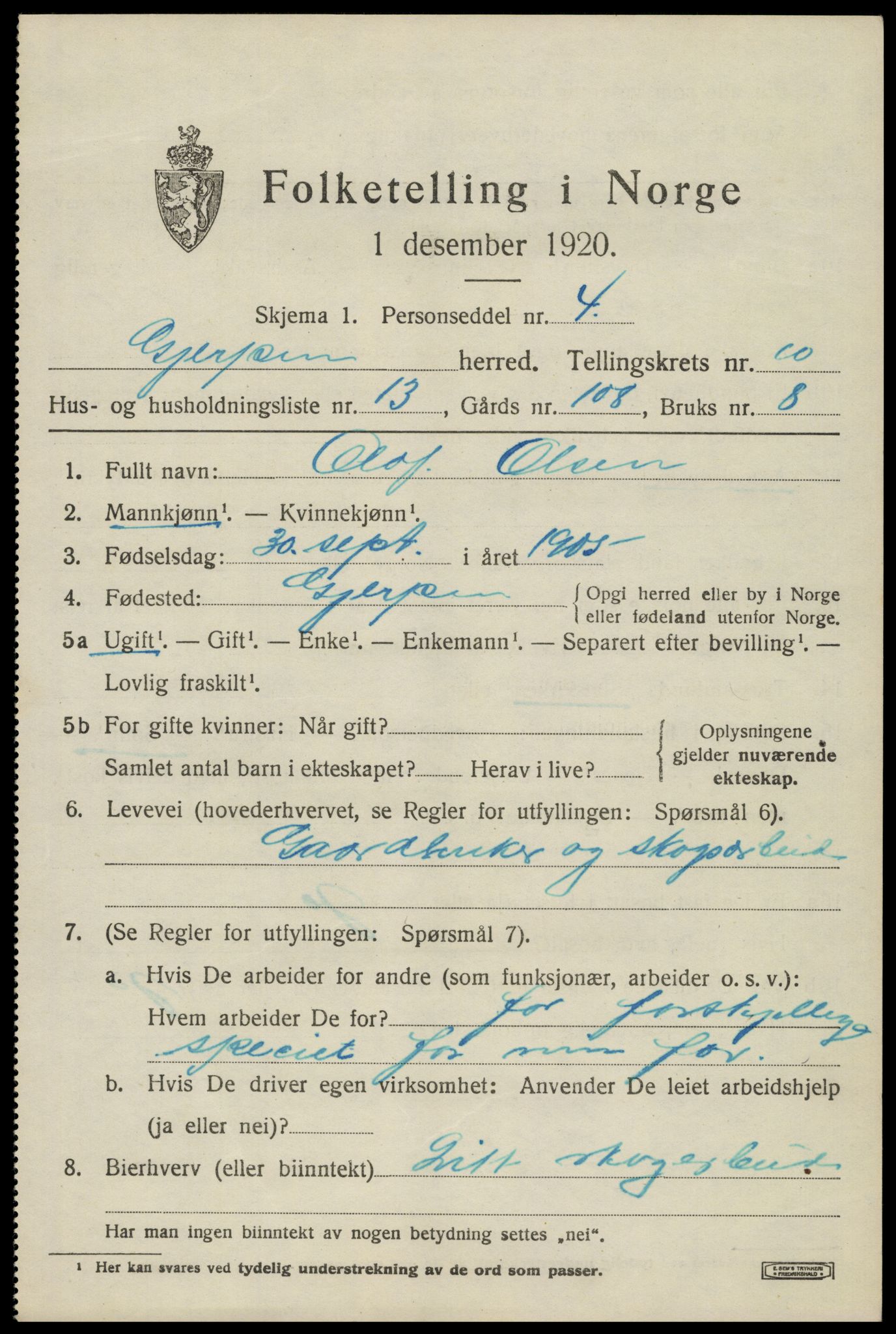 SAKO, 1920 census for Gjerpen, 1920, p. 11602