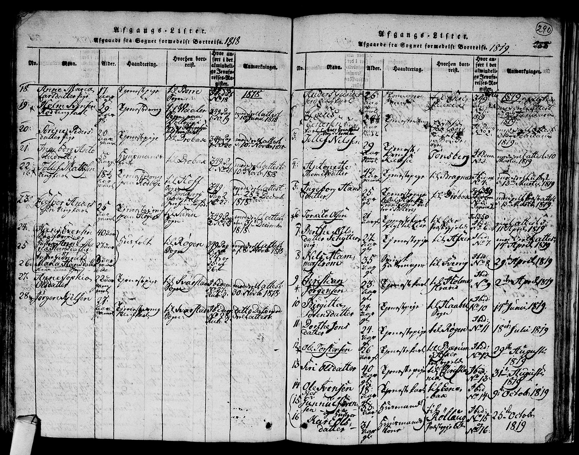 Hurum kirkebøker, SAKO/A-229/F/Fa/L0009: Parish register (official) no. 9, 1816-1826, p. 290