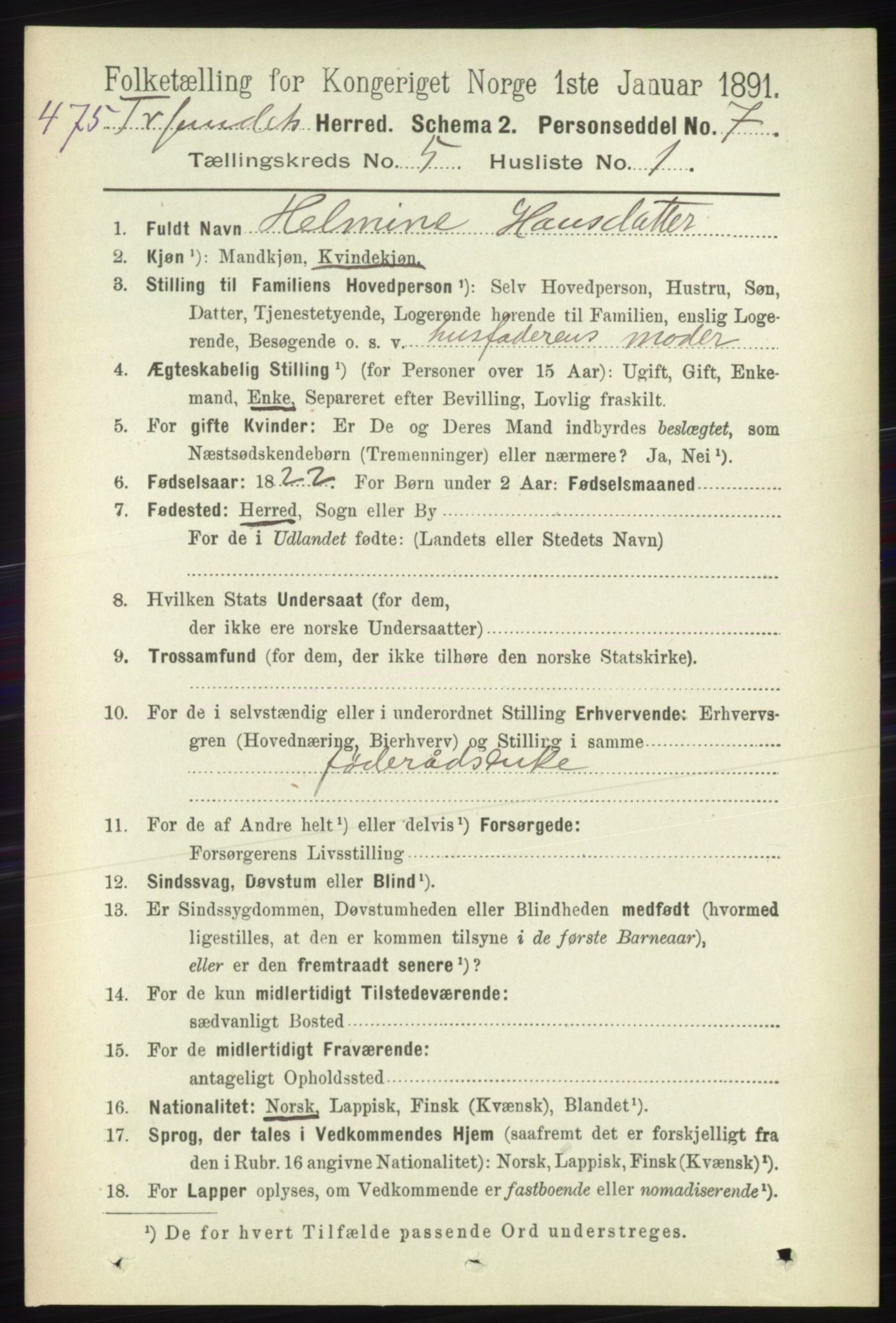 RA, 1891 census for 1934 Tromsøysund, 1891, p. 2330