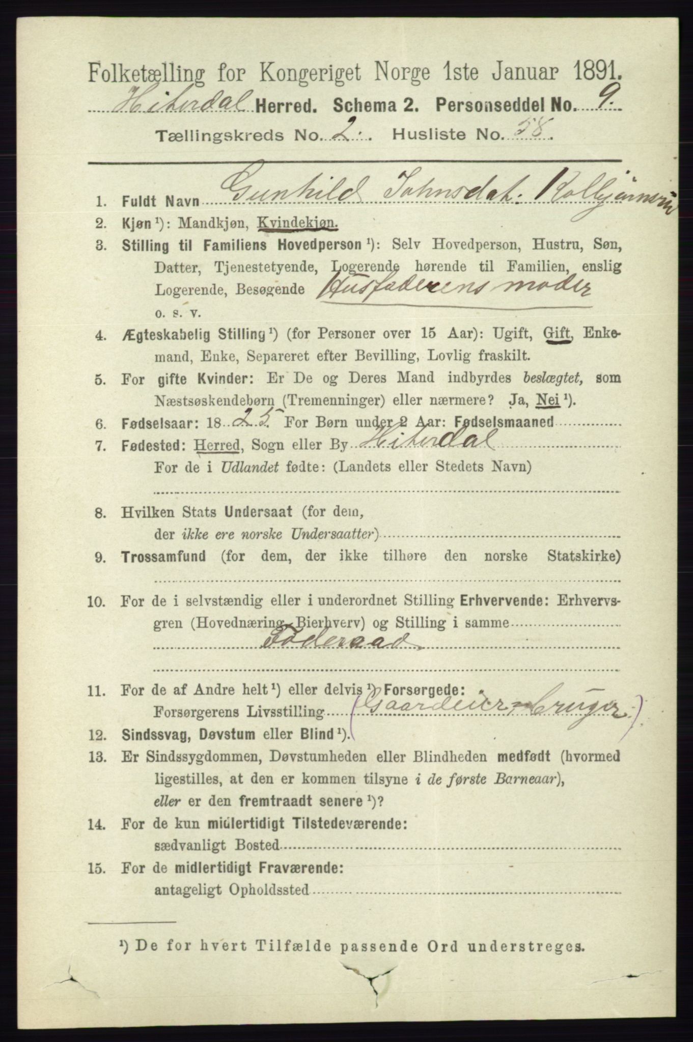 RA, 1891 census for 0823 Heddal, 1891, p. 882