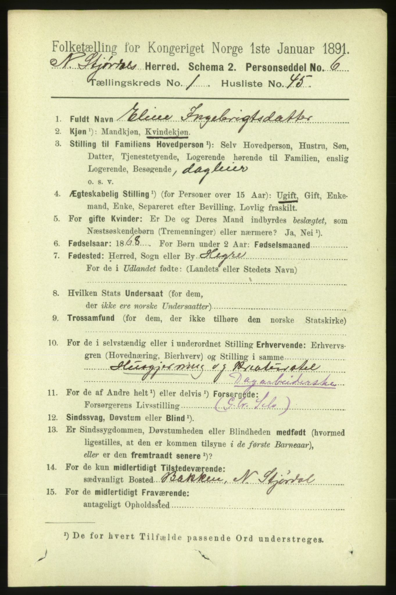 RA, 1891 census for 1714 Nedre Stjørdal, 1891, p. 388