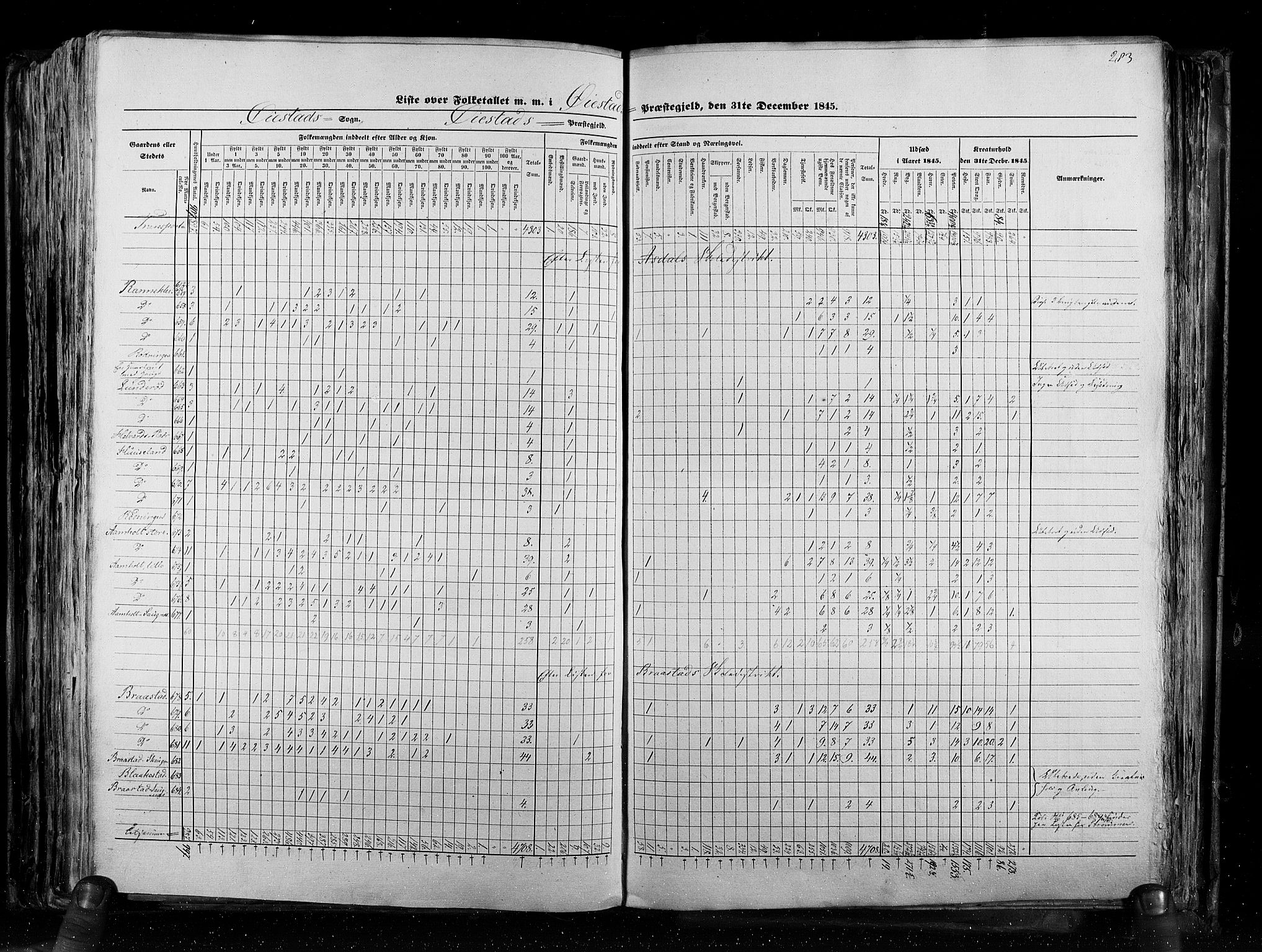 RA, Census 1845, vol. 5: Bratsberg amt og Nedenes og Råbyggelaget amt, 1845, p. 283