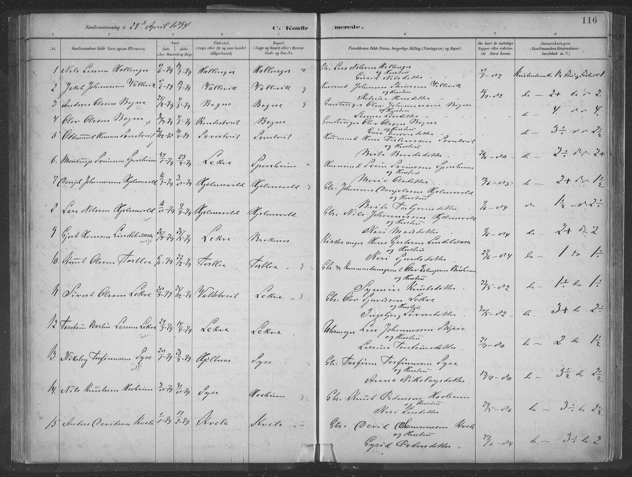 Ulvik sokneprestembete, AV/SAB-A-78801/H/Hab: Parish register (copy) no. A 3, 1883-1908, p. 116