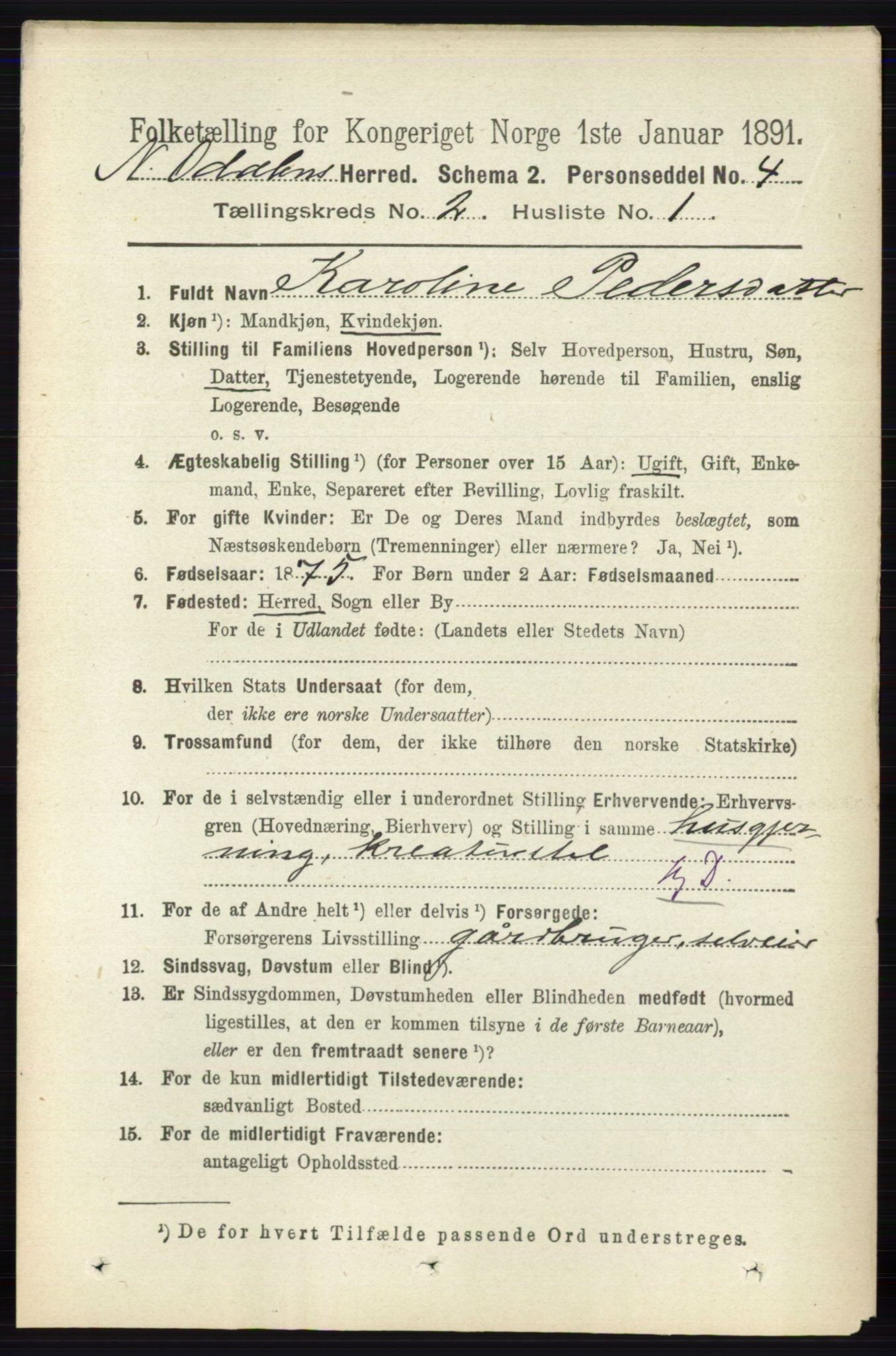 RA, 1891 census for 0418 Nord-Odal, 1891, p. 435