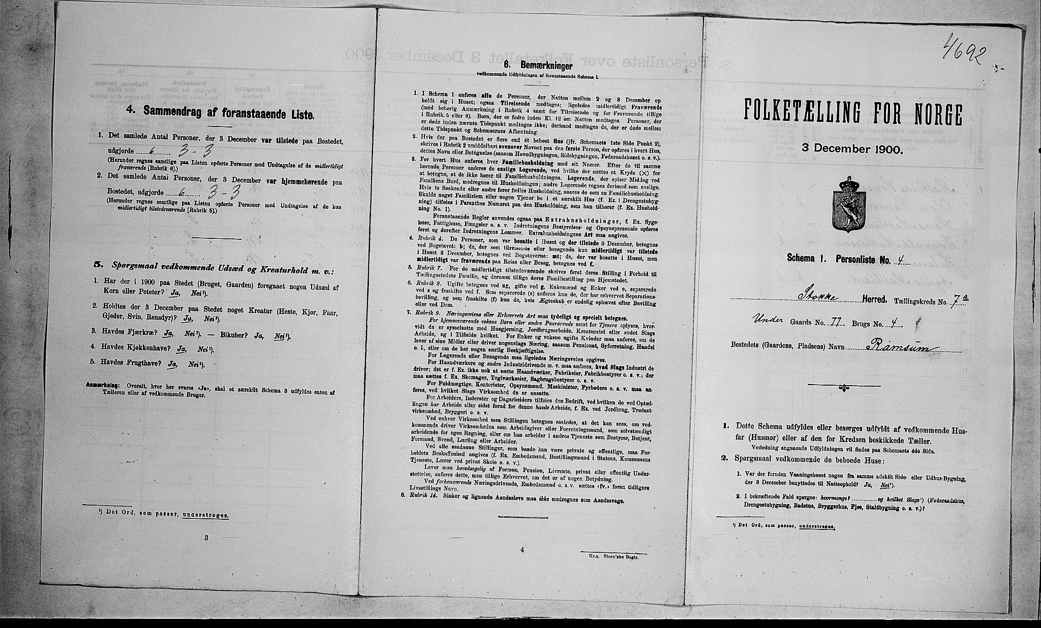 RA, 1900 census for Stokke, 1900, p. 1184