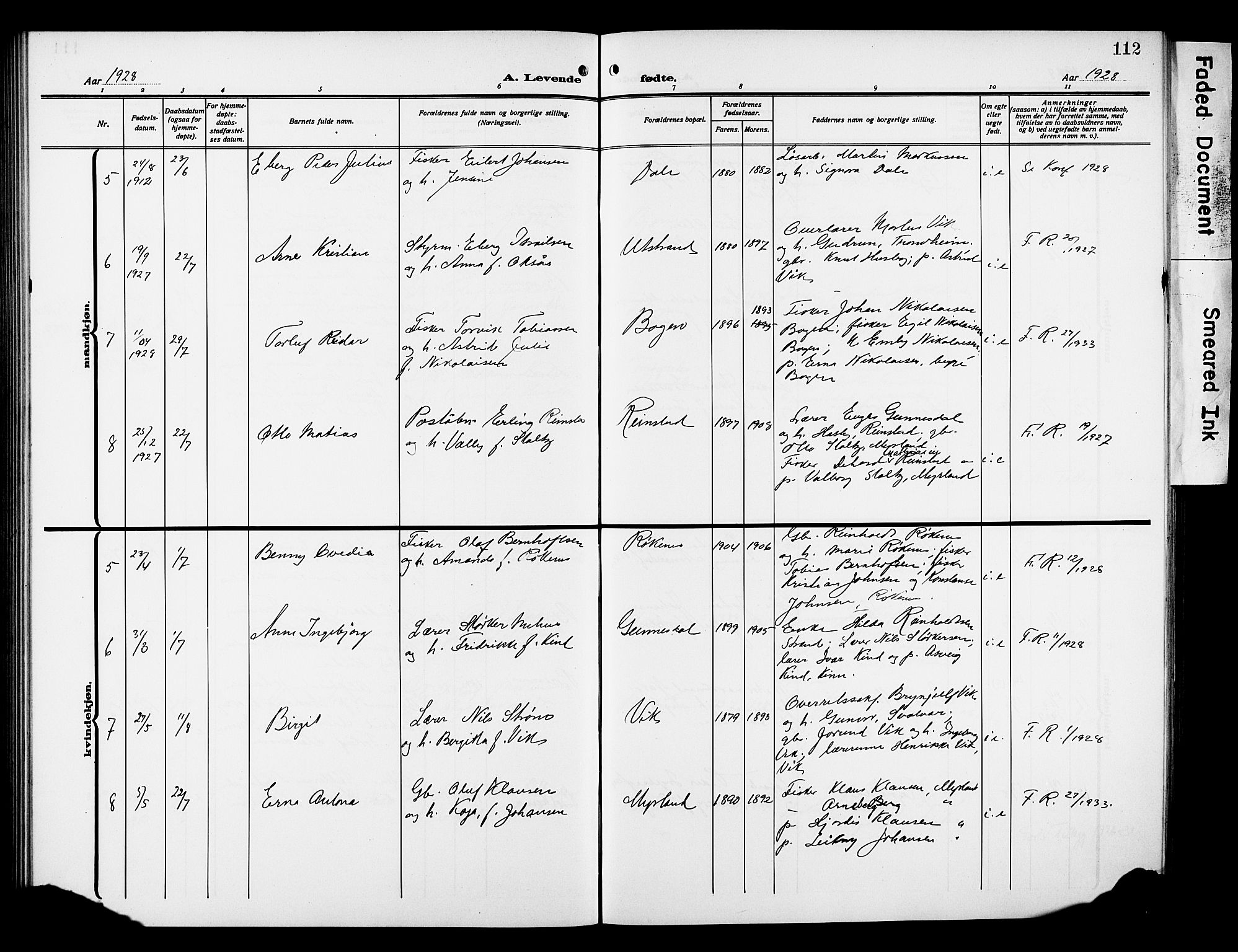 Kvæfjord sokneprestkontor, AV/SATØ-S-1323/G/Ga/Gab/L0006klokker: Parish register (copy) no. 6, 1912-1931, p. 112