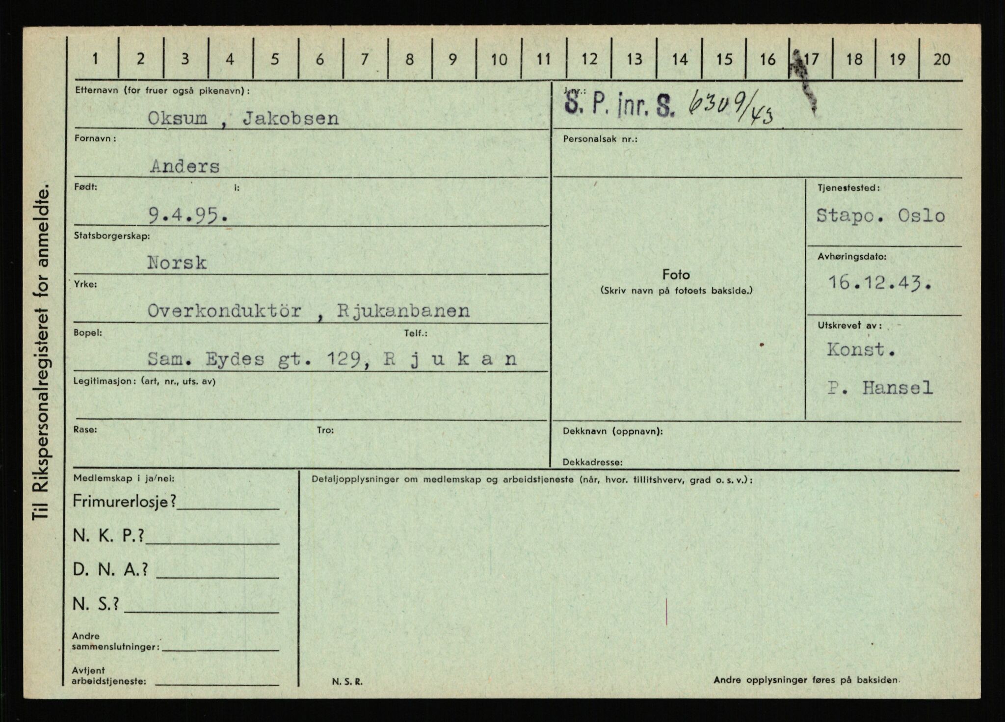 Statspolitiet - Hovedkontoret / Osloavdelingen, AV/RA-S-1329/C/Ca/L0012: Oanæs - Quistgaard	, 1943-1945, p. 179