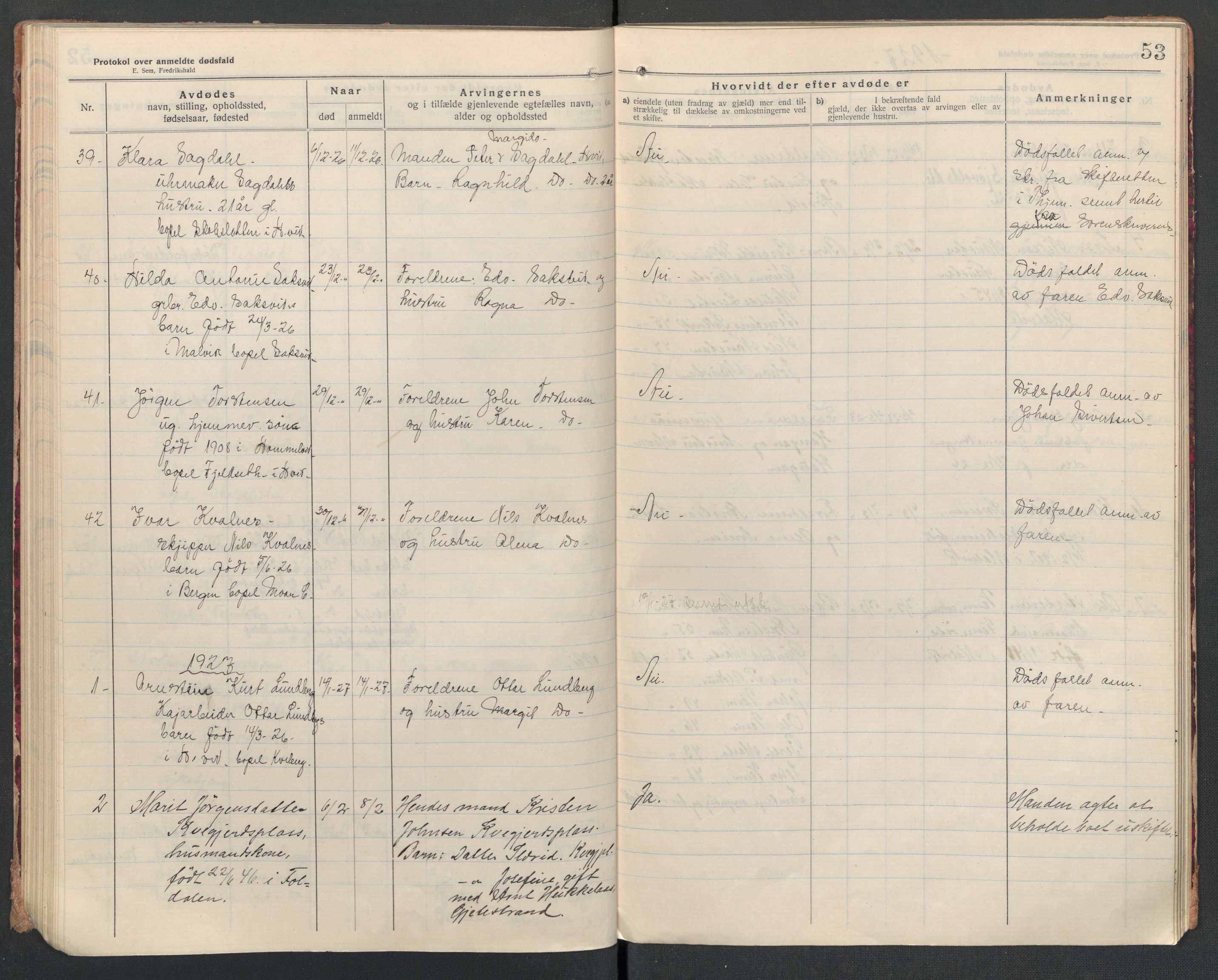 Malvik lensmannskontor, AV/SAT-A-1061/2/02/L0043: Dødsfallsprotokoll, 1920-1932, p. 53