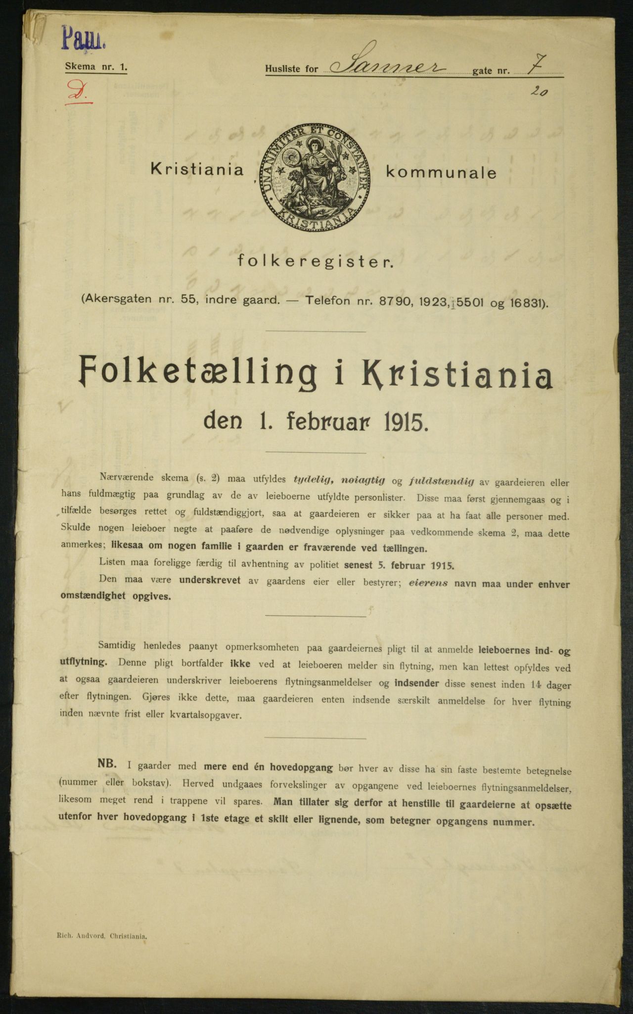 OBA, Municipal Census 1915 for Kristiania, 1915, p. 88099