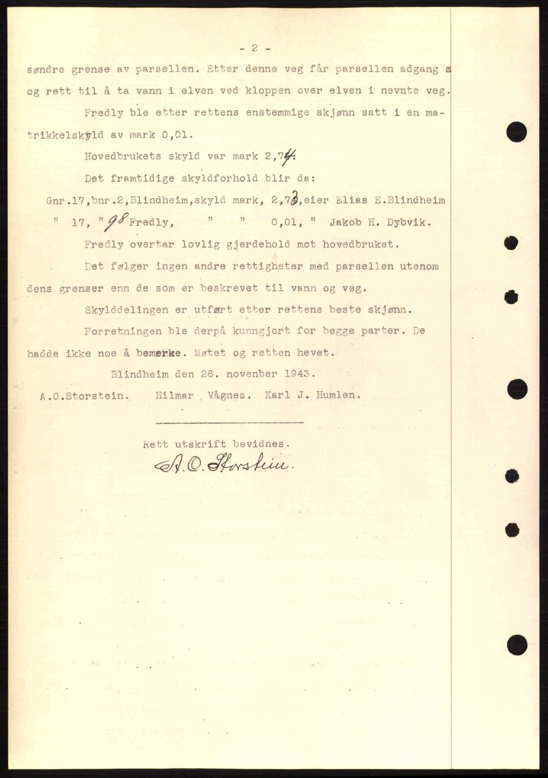 Nordre Sunnmøre sorenskriveri, AV/SAT-A-0006/1/2/2C/2Ca: Mortgage book no. A17, 1943-1944, Diary no: : 262/1944