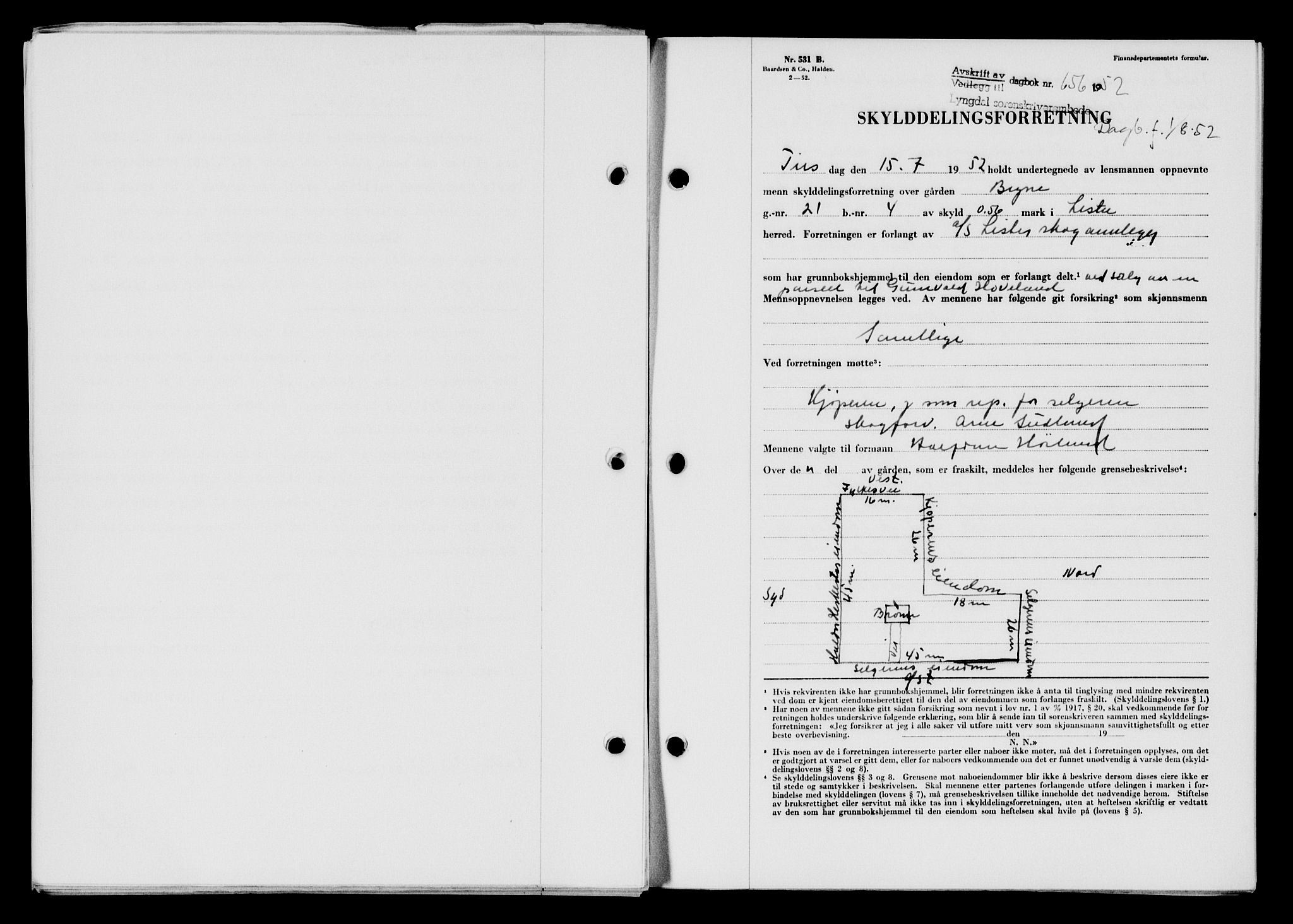 Lyngdal sorenskriveri, AV/SAK-1221-0004/G/Gb/L0667: Mortgage book no. A XIII, 1951-1952, Diary no: : 656/1952