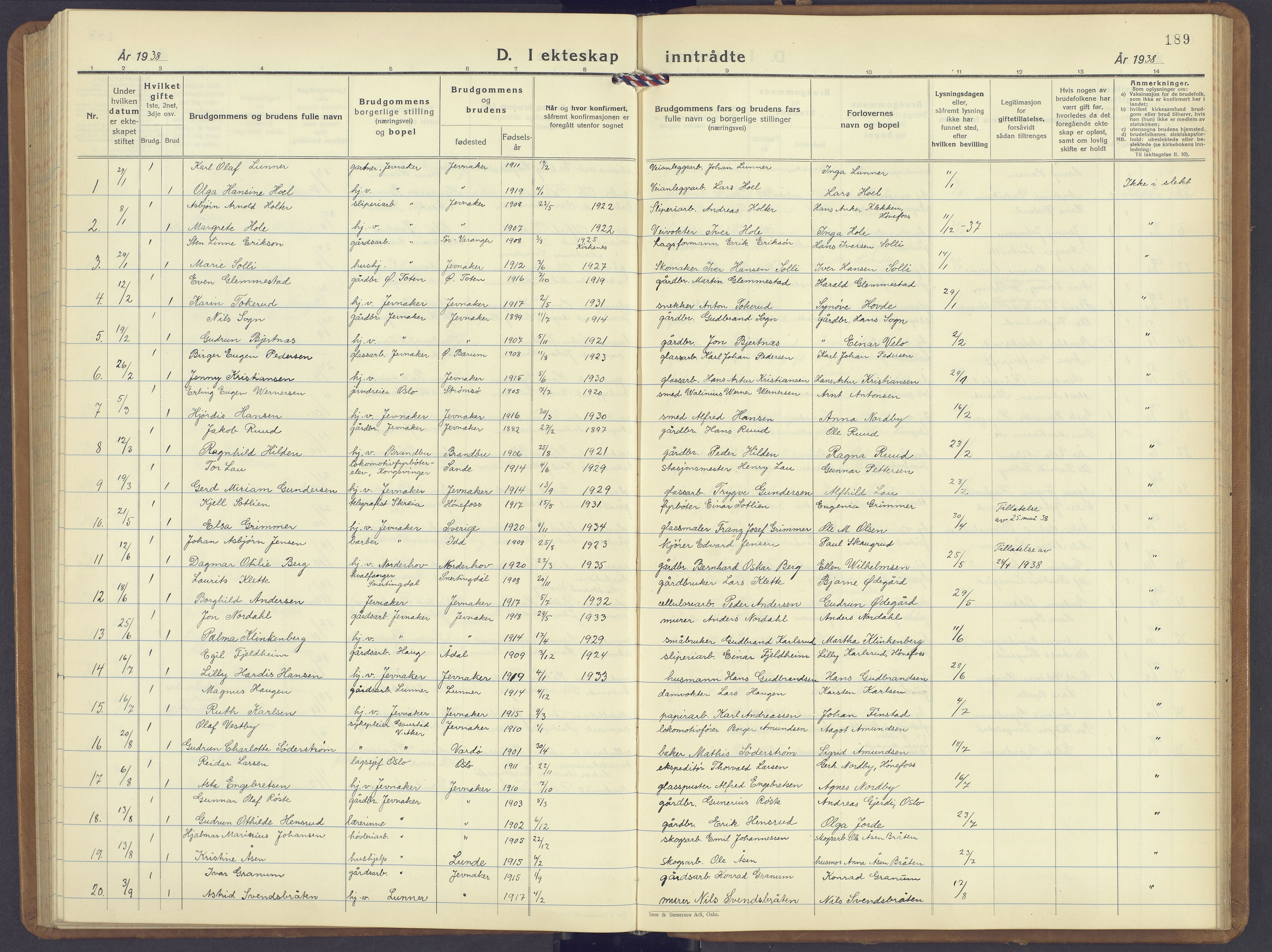 Jevnaker prestekontor, SAH/PREST-116/H/Ha/Hab/L0006: Parish register (copy) no. 6, 1930-1945, p. 189