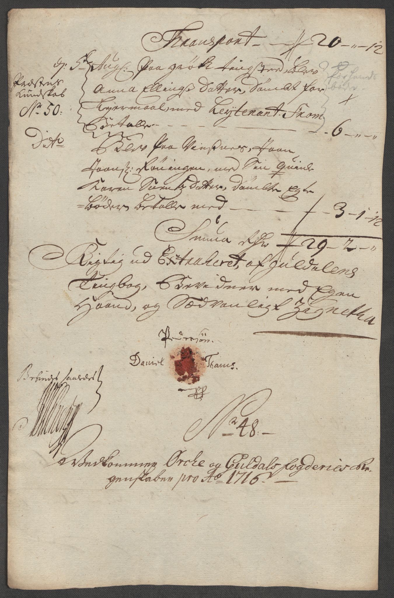 Rentekammeret inntil 1814, Reviderte regnskaper, Fogderegnskap, RA/EA-4092/R60/L3968: Fogderegnskap Orkdal og Gauldal, 1716, p. 90