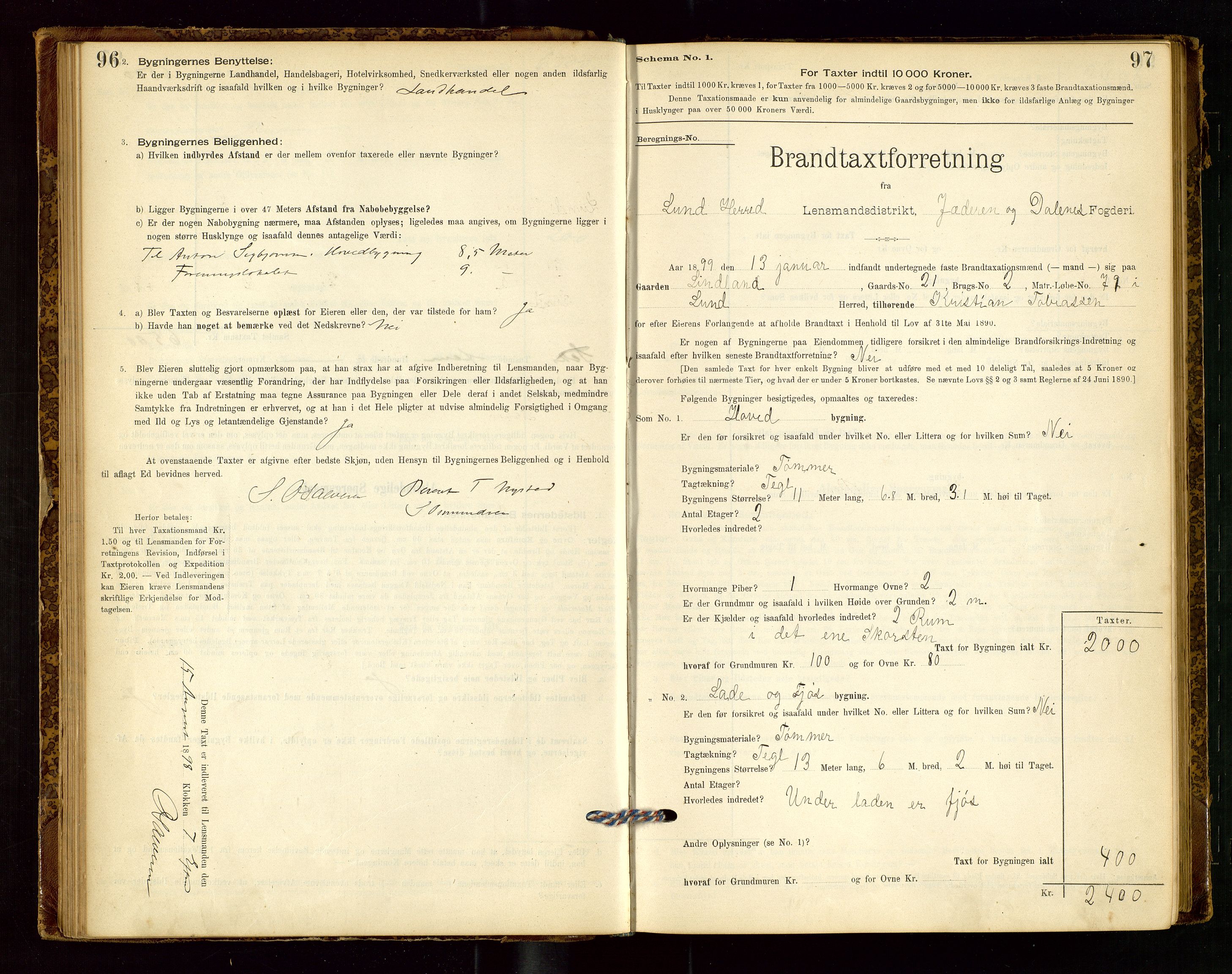 Lund lensmannskontor, SAST/A-100303/Gob/L0001: "Brandtakstprotokol", 1894-1907, p. 96-97