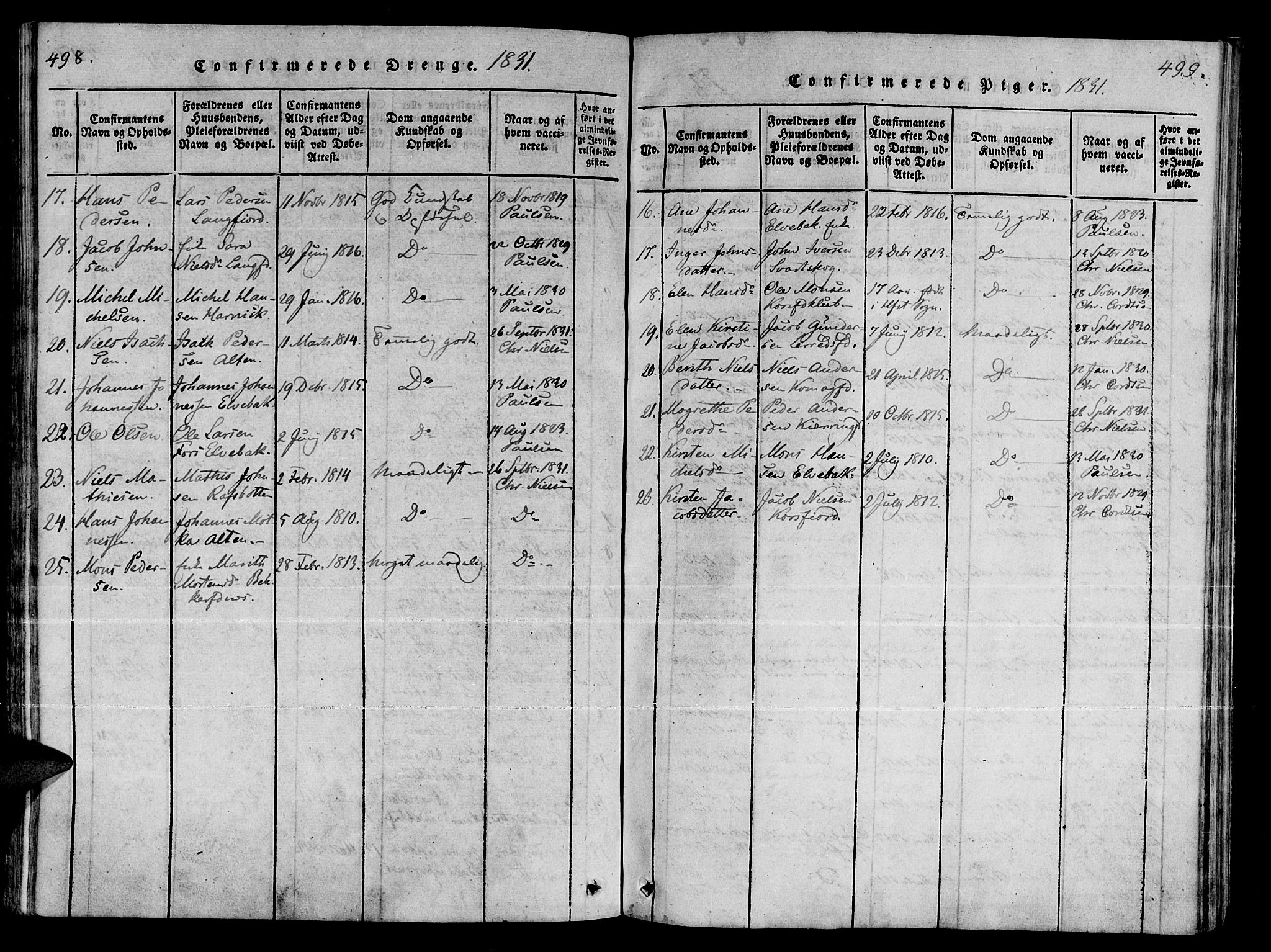 Talvik sokneprestkontor, SATØ/S-1337/H/Ha/L0008kirke: Parish register (official) no. 8, 1821-1837, p. 498-499