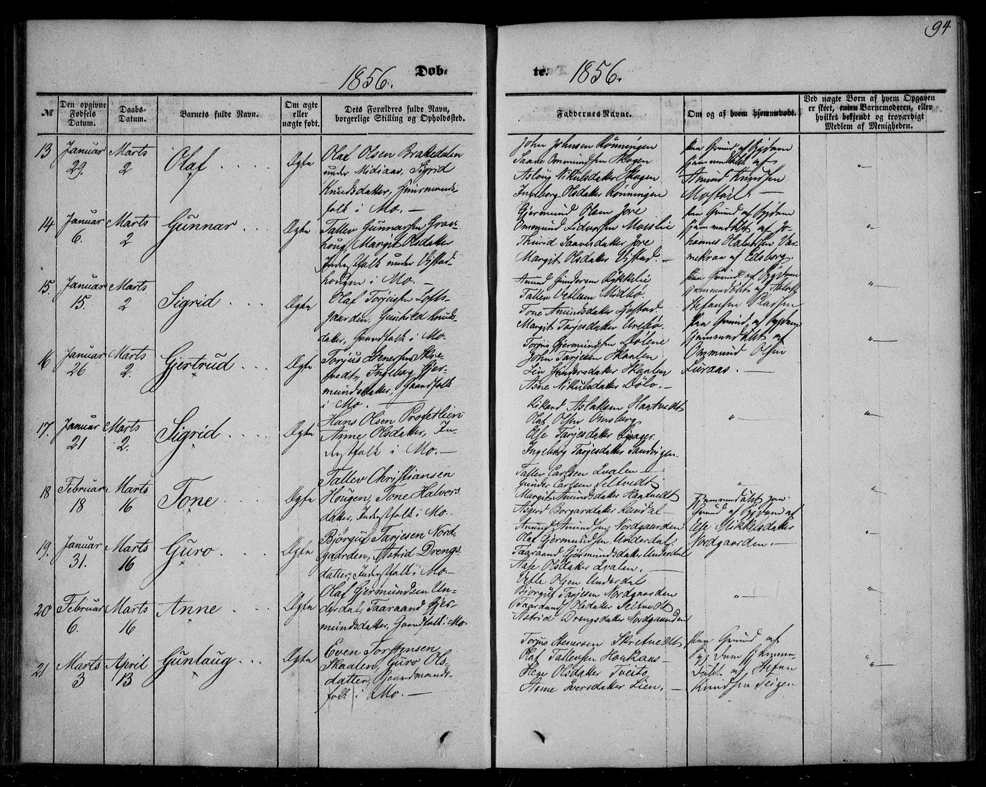 Mo kirkebøker, AV/SAKO-A-286/F/Fa/L0005: Parish register (official) no. I 5, 1844-1864, p. 94