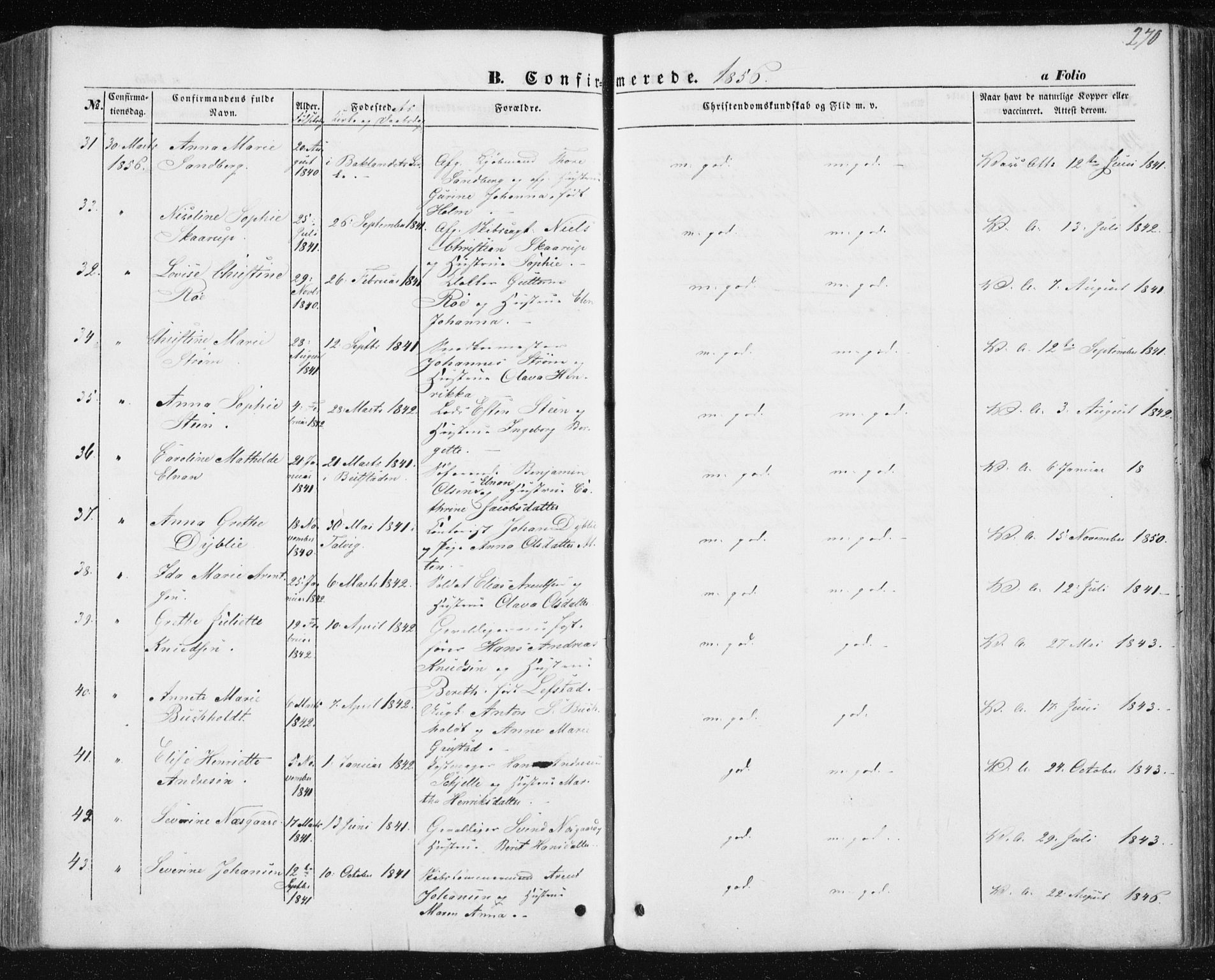 Ministerialprotokoller, klokkerbøker og fødselsregistre - Sør-Trøndelag, AV/SAT-A-1456/602/L0112: Parish register (official) no. 602A10, 1848-1859, p. 270