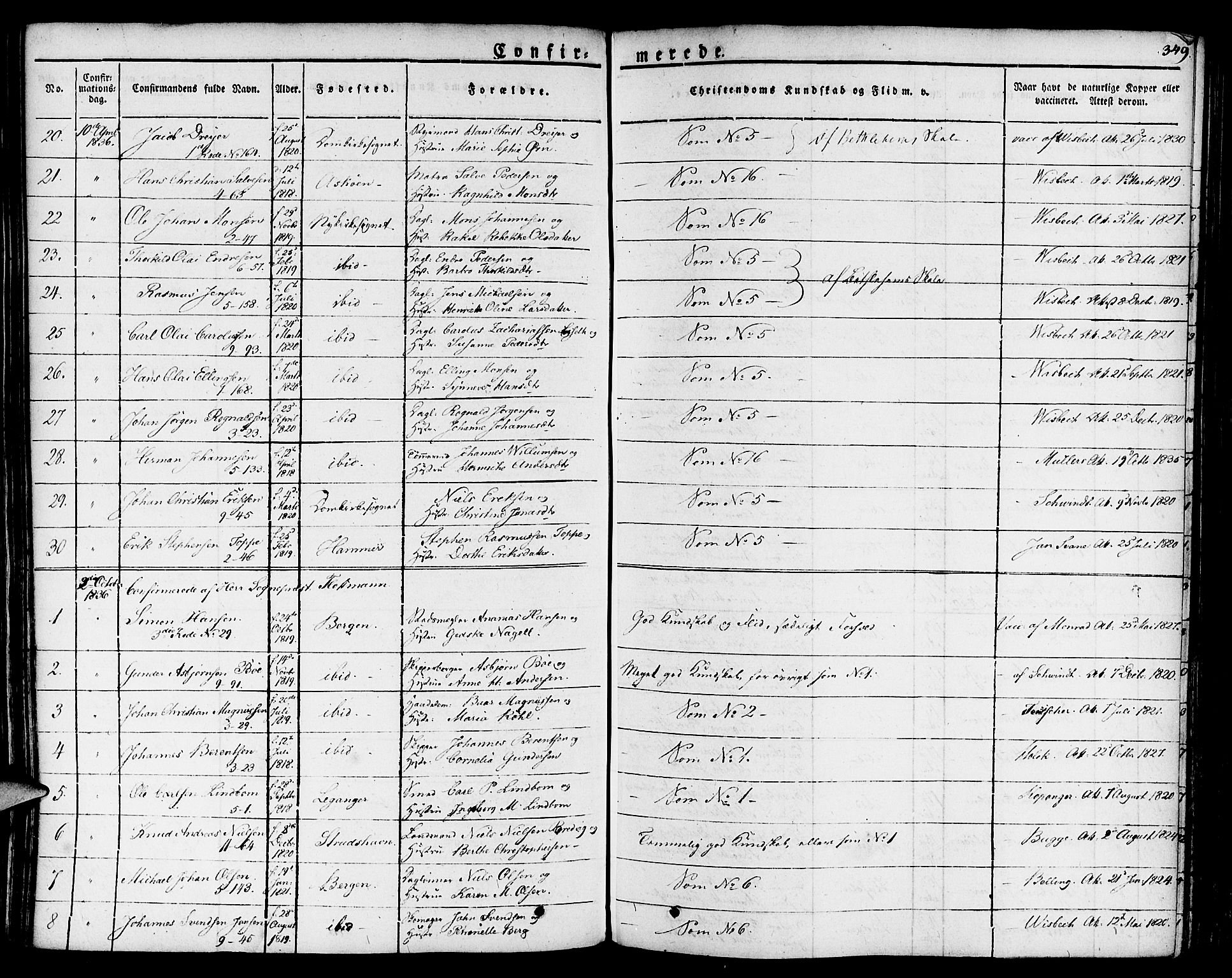 Nykirken Sokneprestembete, SAB/A-77101/H/Haa/L0012: Parish register (official) no. A 12, 1821-1844, p. 349