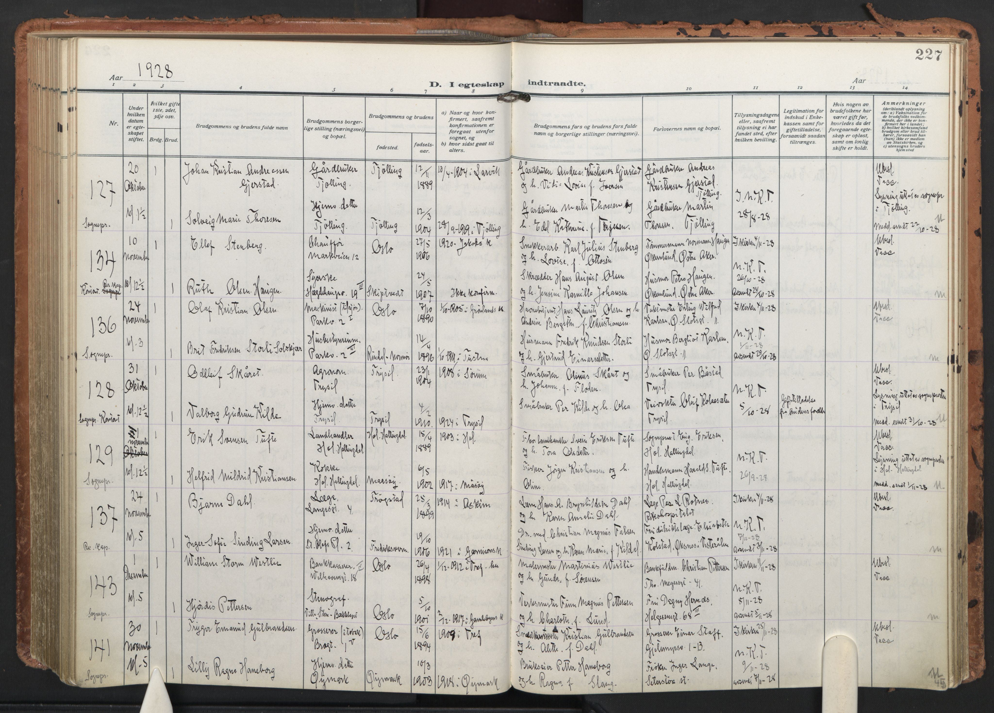 Trefoldighet prestekontor Kirkebøker, AV/SAO-A-10882/F/Fc/L0008: Parish register (official) no. III 8, 1920-1932, p. 227