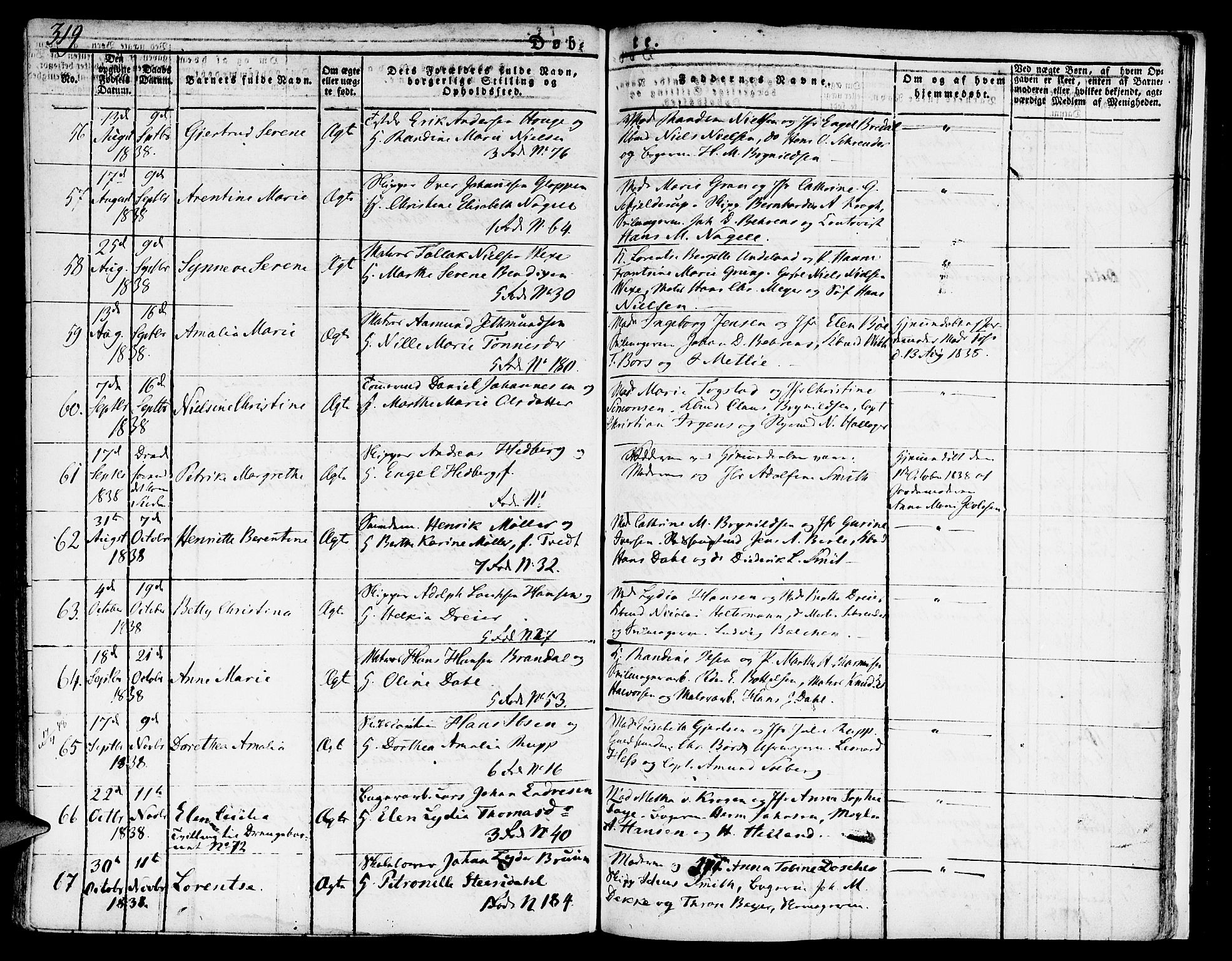 Nykirken Sokneprestembete, SAB/A-77101/H/Hab: Parish register (copy) no. A 5I, 1821-1841, p. 319