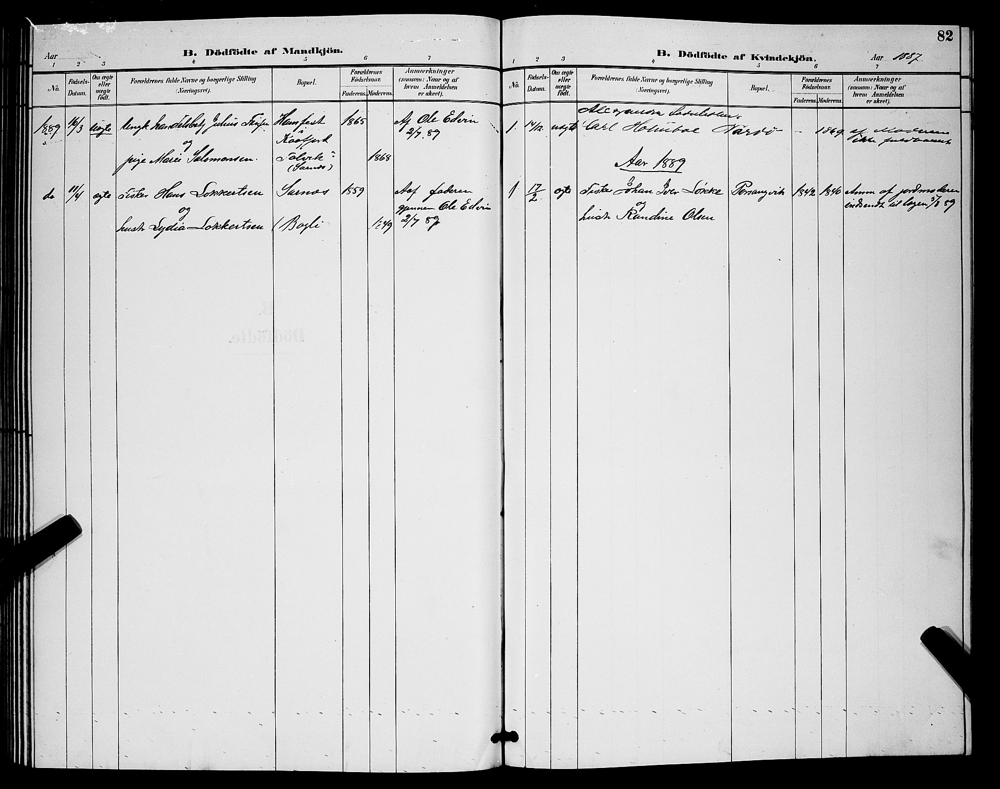 Måsøy sokneprestkontor, SATØ/S-1348/H/Hb/L0004klokker: Parish register (copy) no. 4, 1887-1889, p. 82