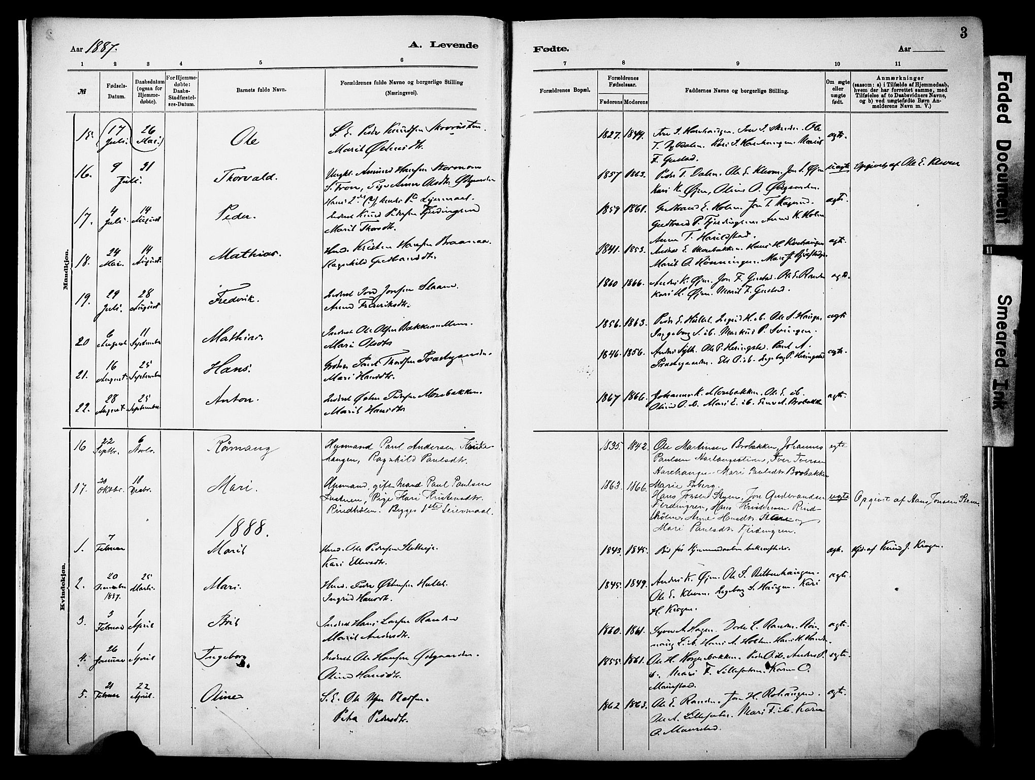 Vågå prestekontor, SAH/PREST-076/H/Ha/Haa/L0010: Parish register (official) no. 10, 1887-1904, p. 3