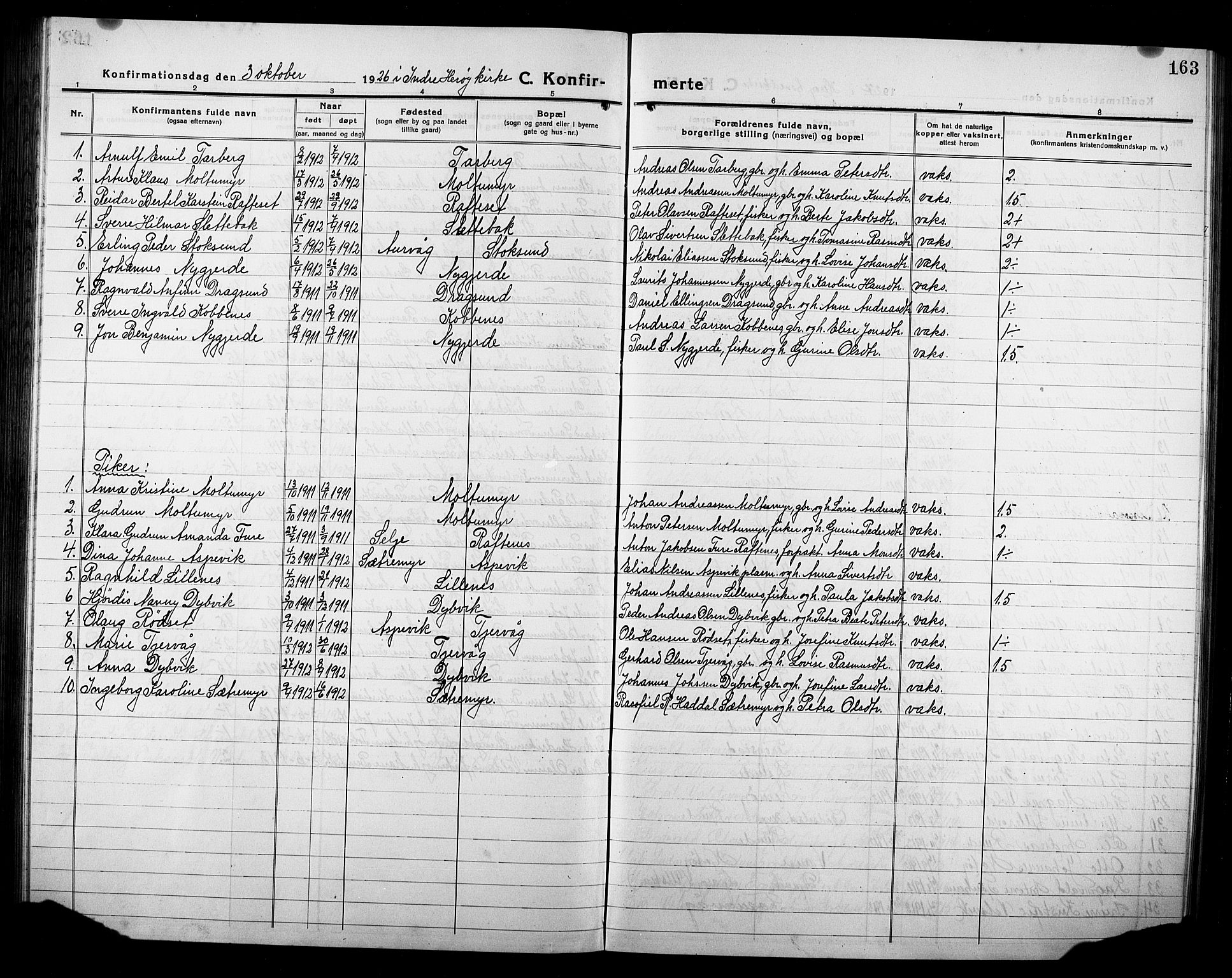 Ministerialprotokoller, klokkerbøker og fødselsregistre - Møre og Romsdal, AV/SAT-A-1454/507/L0084: Parish register (copy) no. 507C07, 1919-1932, p. 163