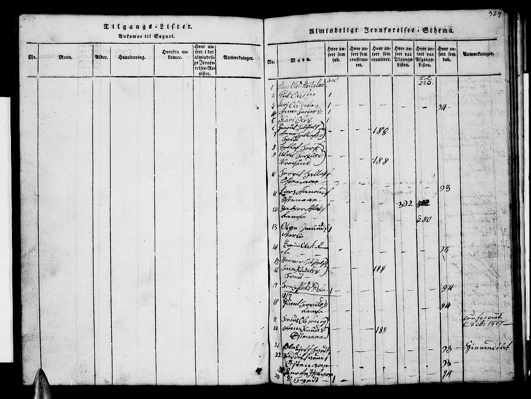 Åmli sokneprestkontor, SAK/1111-0050/F/Fb/Fbb/L0001: Parish register (copy) no. B 1, 1816-1889, p. 324