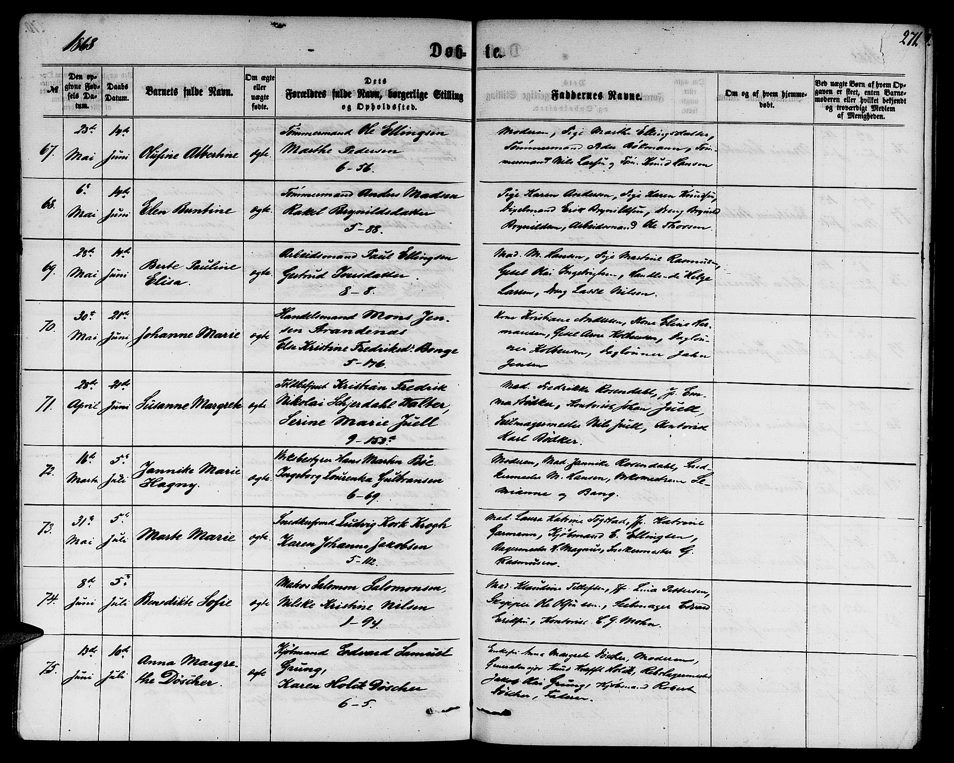 Nykirken Sokneprestembete, AV/SAB-A-77101/H/Hab: Parish register (copy) no. B 2, 1859-1868, p. 271