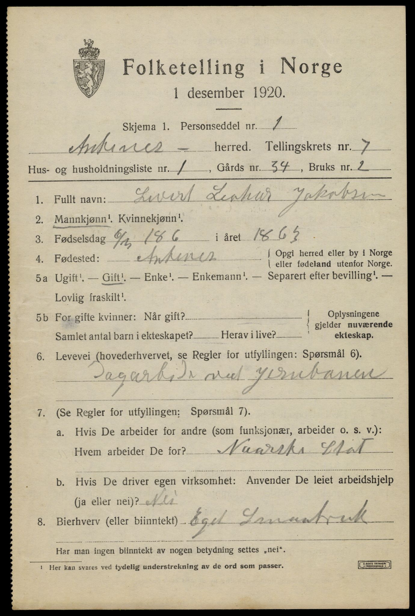 SAT, 1920 census for Ankenes, 1920, p. 3699