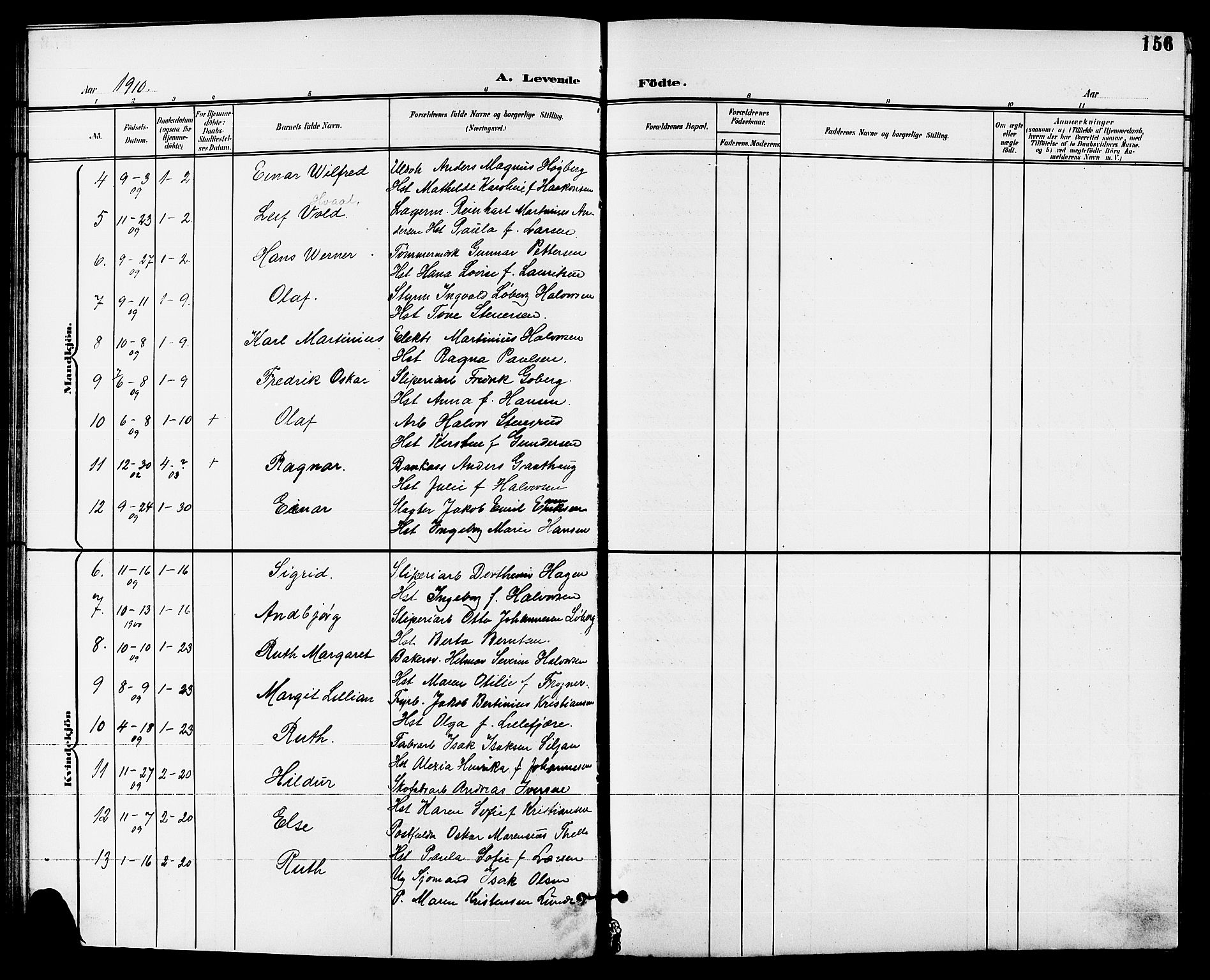 Skien kirkebøker, SAKO/A-302/G/Ga/L0008: Parish register (copy) no. 8, 1900-1910, p. 156