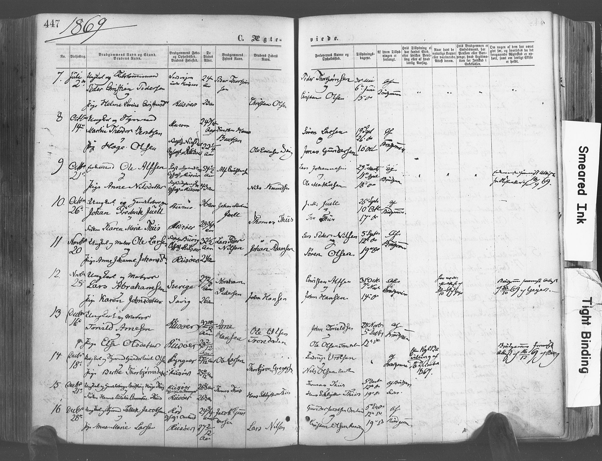 Risør sokneprestkontor, SAK/1111-0035/F/Fa/L0004: Parish register (official) no. A 4, 1865-1882, p. 447