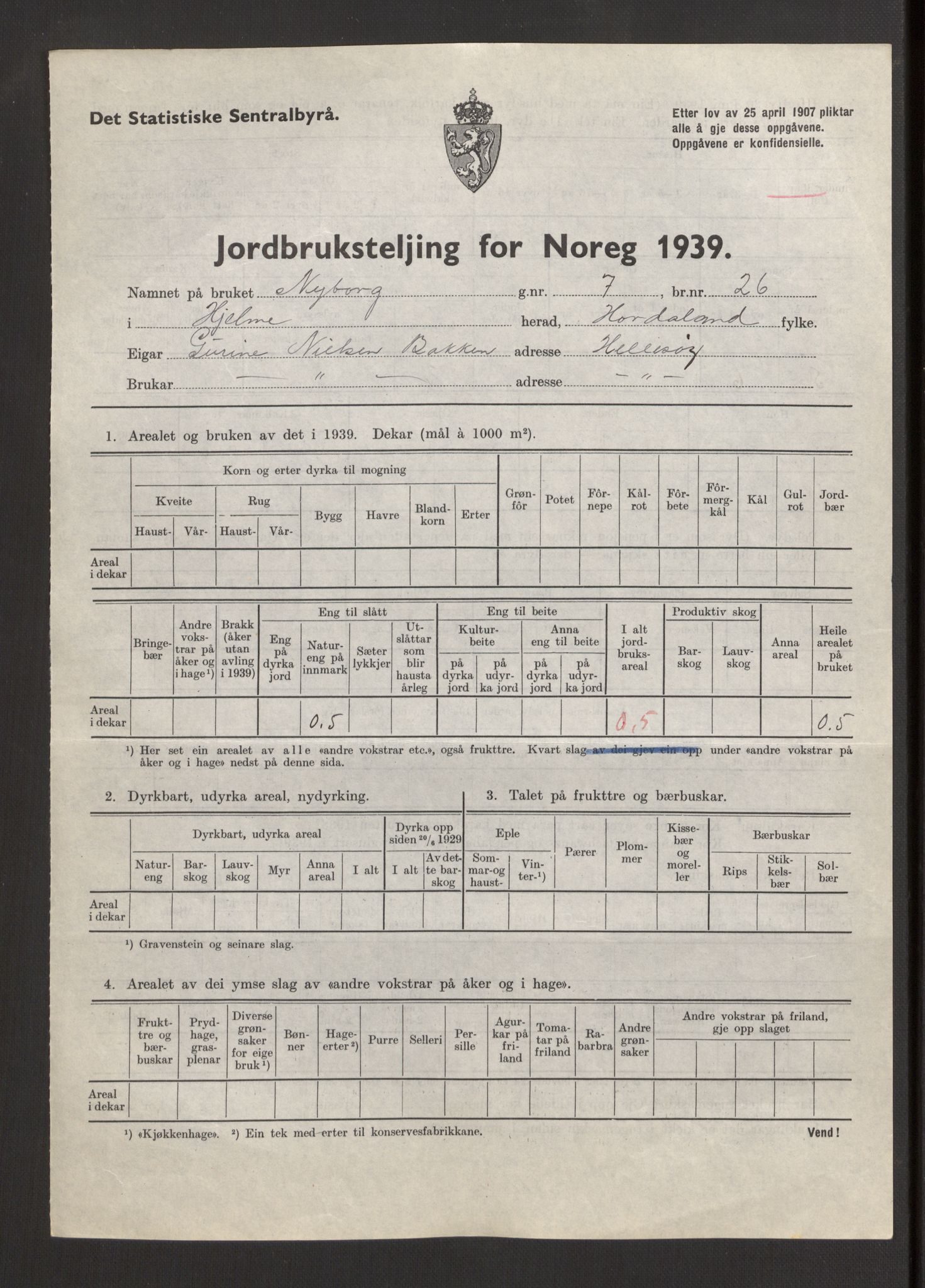 Statistisk sentralbyrå, Næringsøkonomiske emner, Jordbruk, skogbruk, jakt, fiske og fangst, AV/RA-S-2234/G/Gb/L0211: Hordaland: Herdla, Hjelme og Manger, 1939, p. 1151