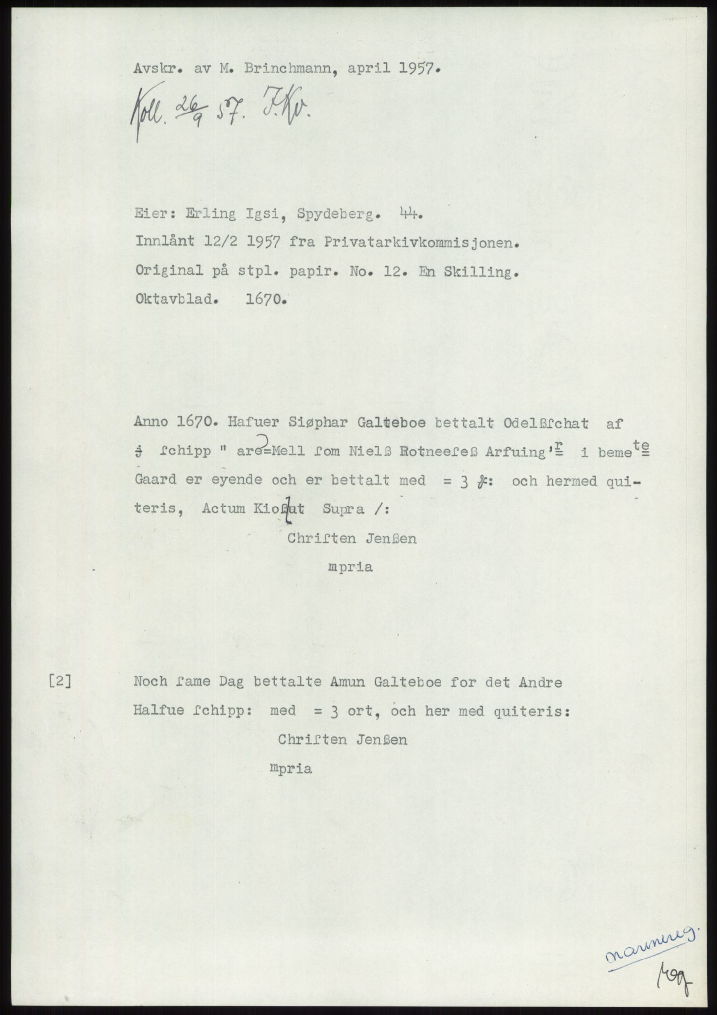 Samlinger til kildeutgivelse, Diplomavskriftsamlingen, AV/RA-EA-4053/H/Ha, p. 433