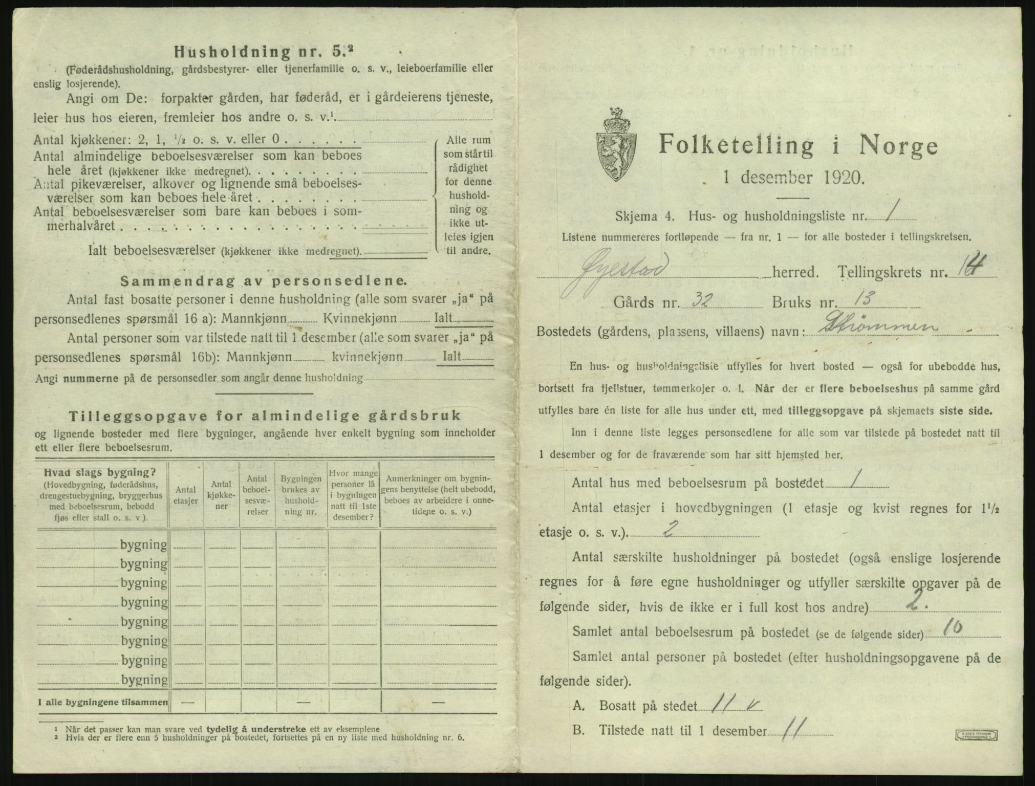 SAK, 1920 census for Øyestad, 1920, p. 1558