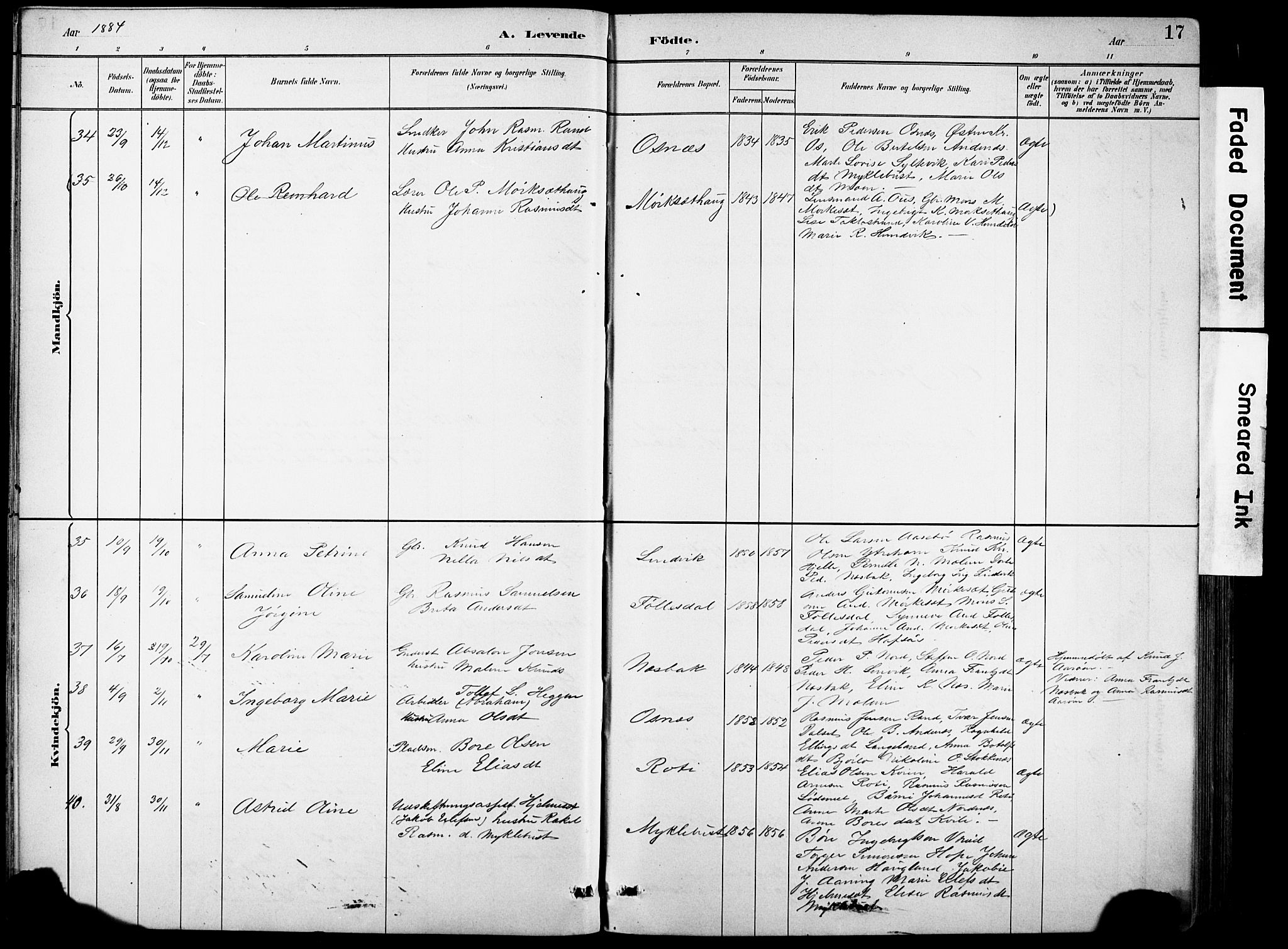 Eid sokneprestembete, AV/SAB-A-82301/H/Hab/Habb/L0002: Parish register (copy) no. B 2, 1882-1907, p. 17