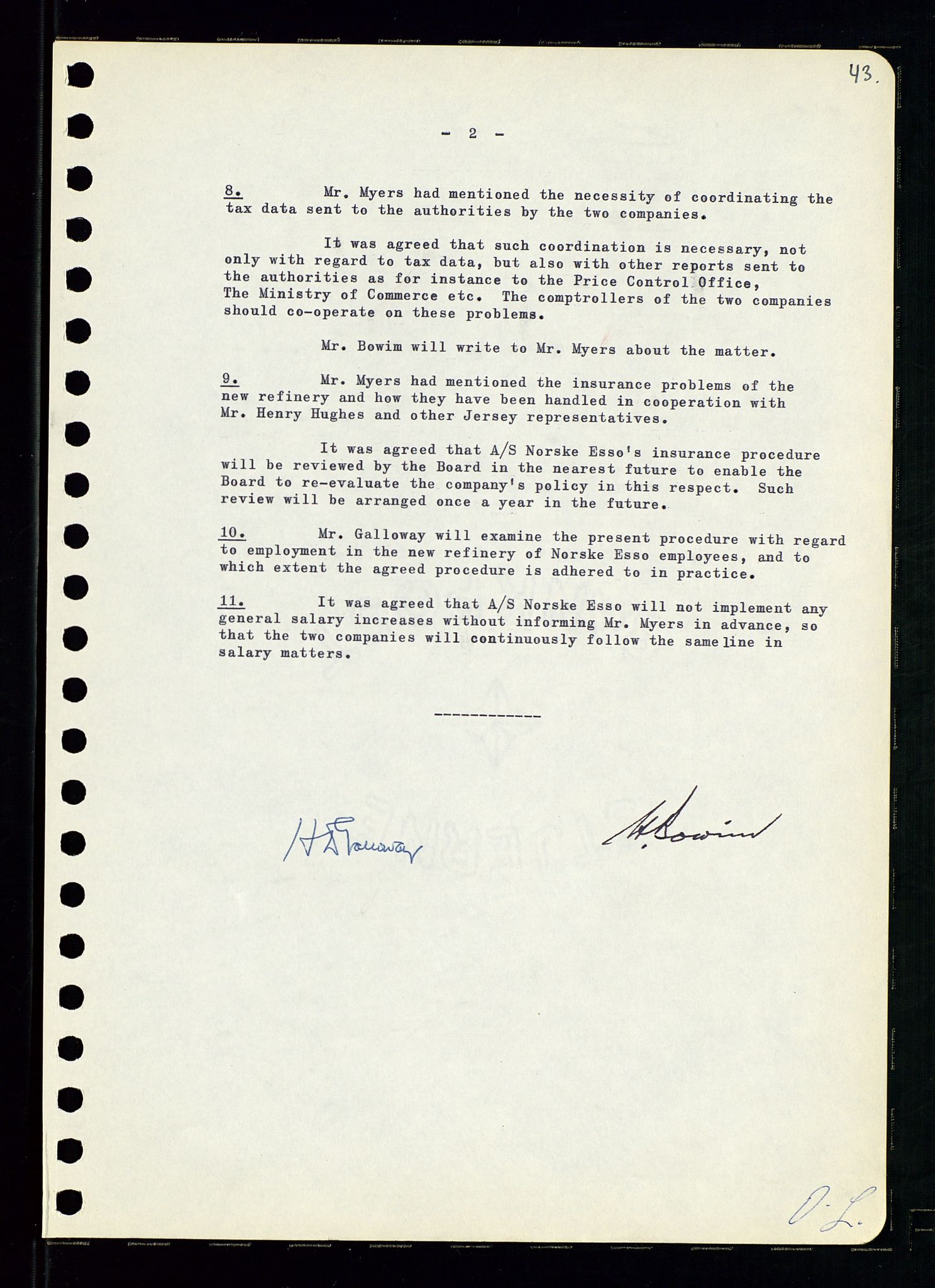 Pa 0982 - Esso Norge A/S, AV/SAST-A-100448/A/Aa/L0001/0001: Den administrerende direksjon Board minutes (styrereferater) / Den administrerende direksjon Board minutes (styrereferater), 1958-1959, p. 43