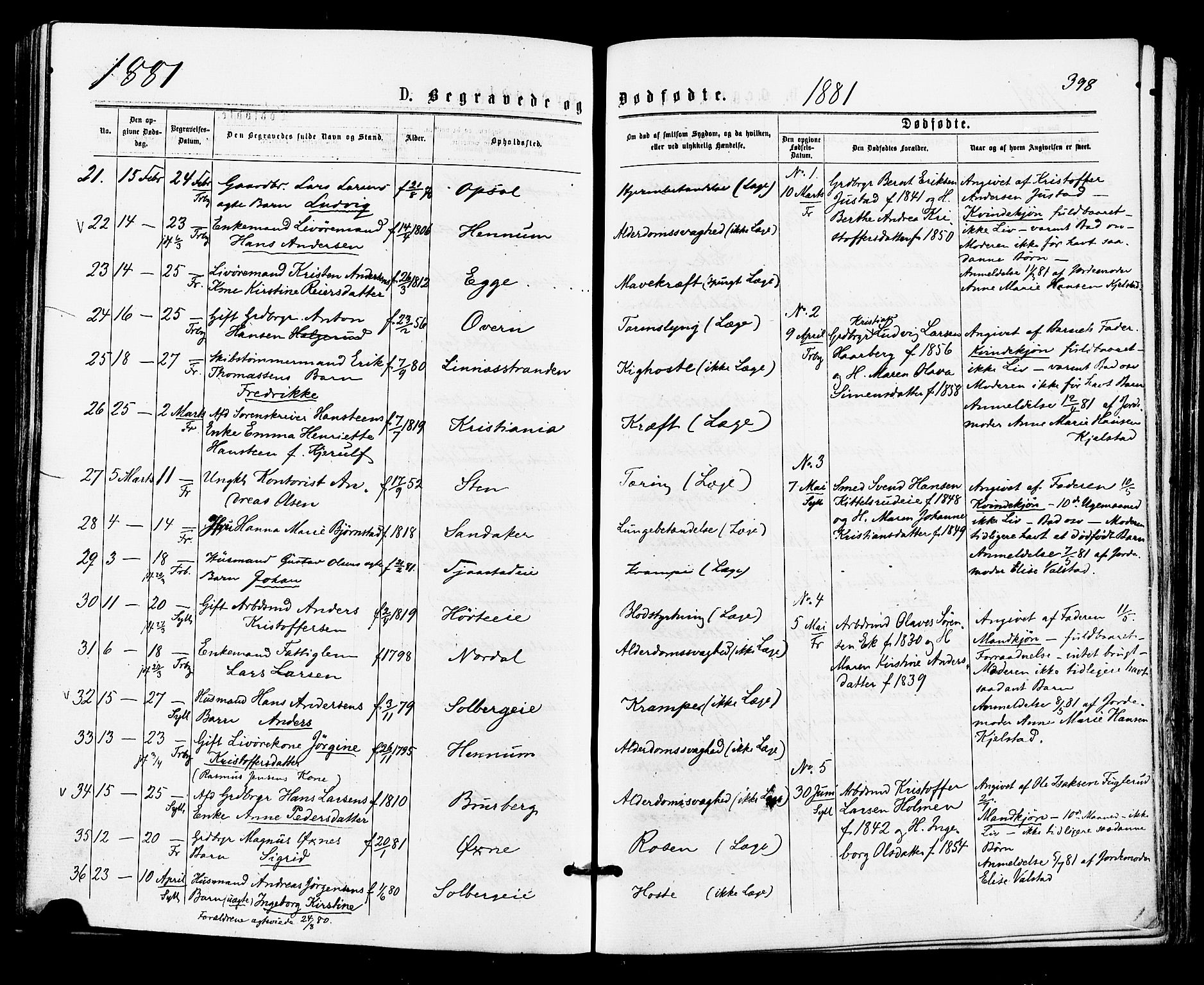 Lier kirkebøker, AV/SAKO-A-230/F/Fa/L0014: Parish register (official) no. I 14, 1875-1882, p. 398