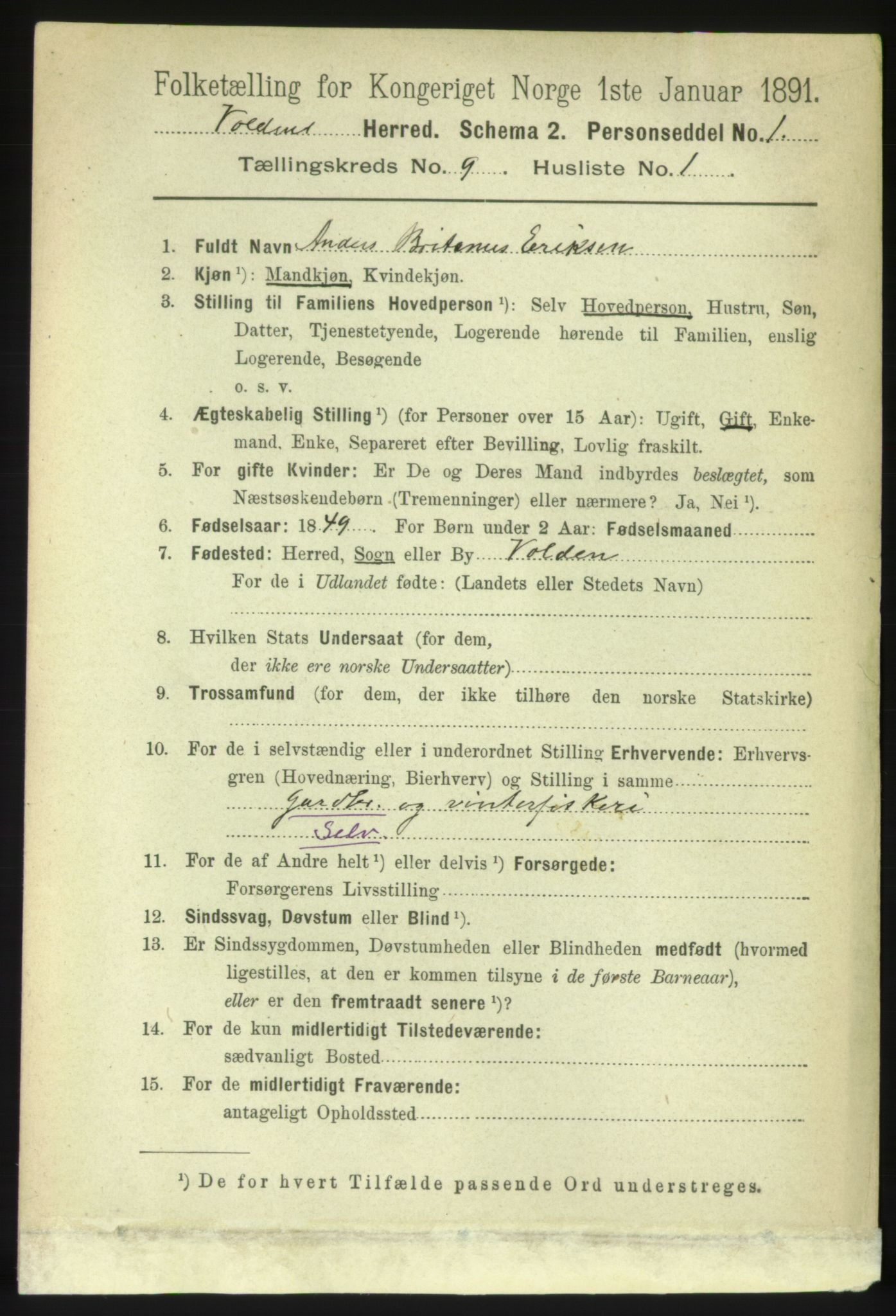 RA, 1891 census for 1519 Volda, 1891, p. 4253