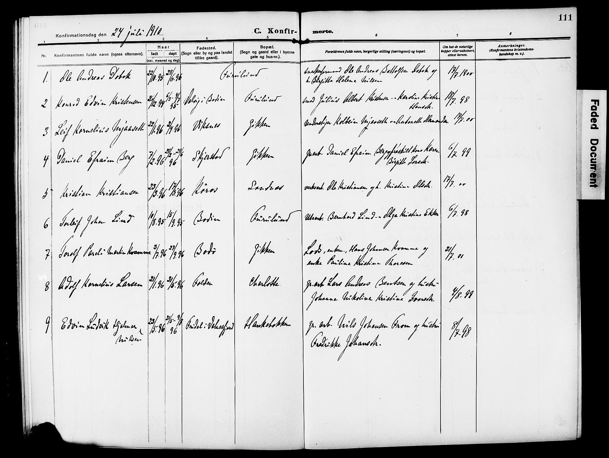 Ministerialprotokoller, klokkerbøker og fødselsregistre - Nordland, AV/SAT-A-1459/850/L0710: Parish register (official) no. 850A02, 1910-1920, p. 111